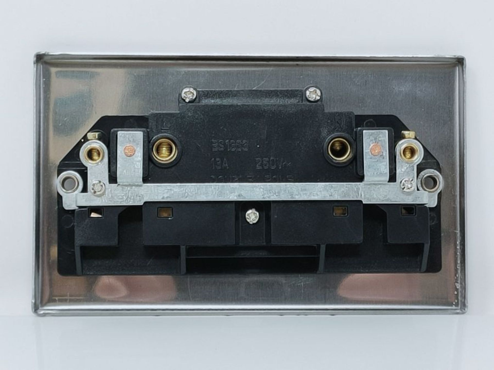 Holder Steel Double 13A Switched Socket with Black Inserts - Image 2 of 2
