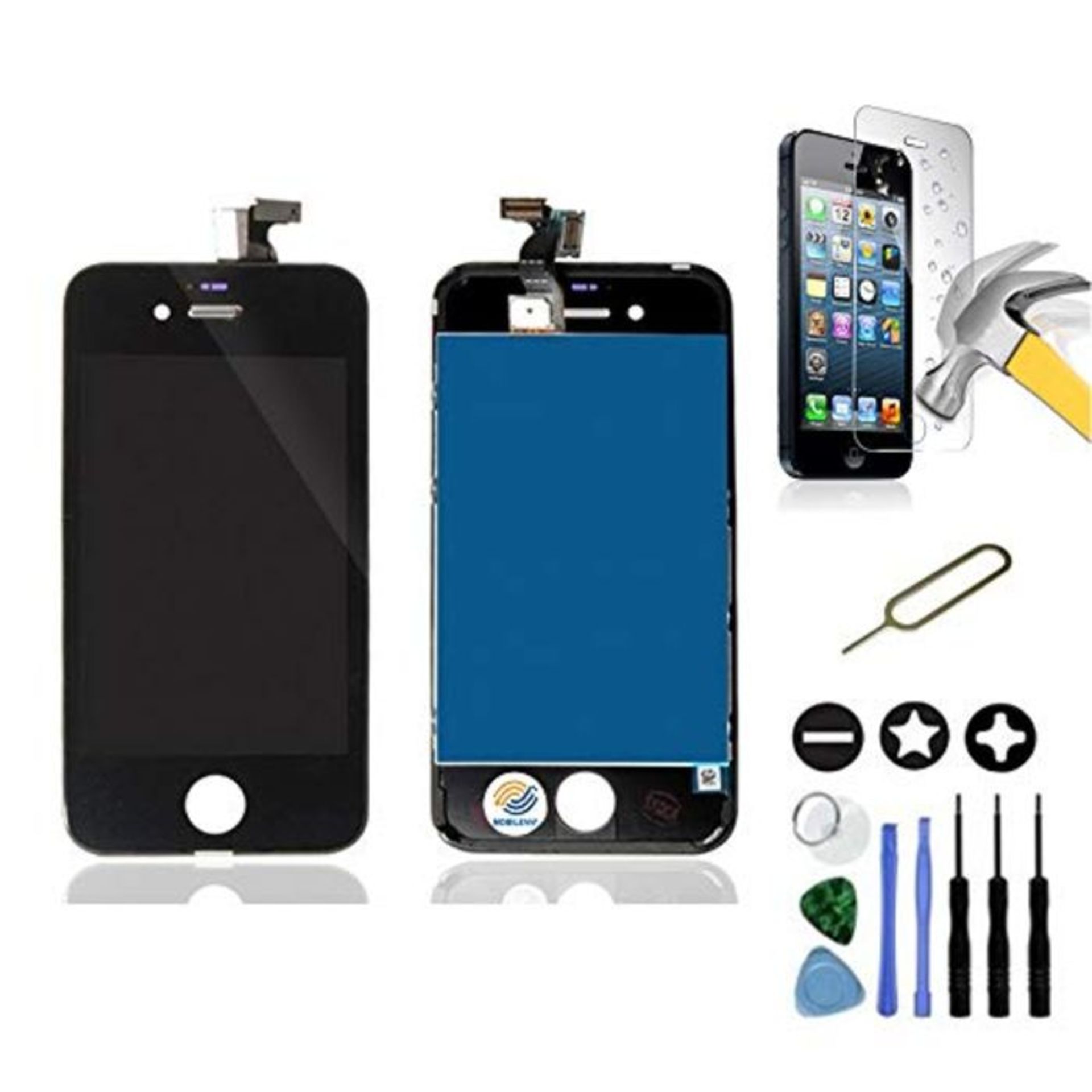 Mobilevie LCD Display Retina + Touch Screen on Frame for iPhone 4 Black + Tools