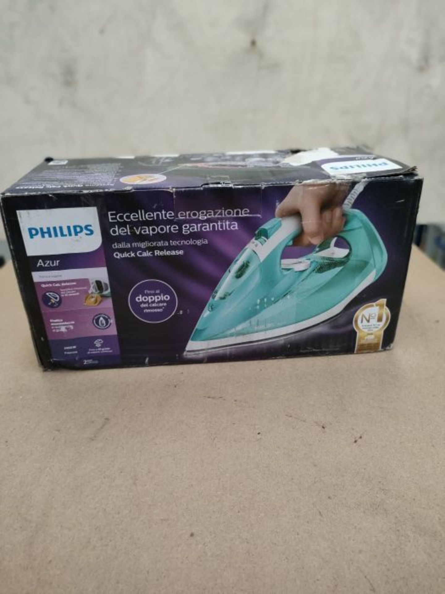 Philips Azur Steam Iron with SteamGlide Sole, 2 m, 200 g/min, Turquoise, 45 g/min - Image 2 of 3