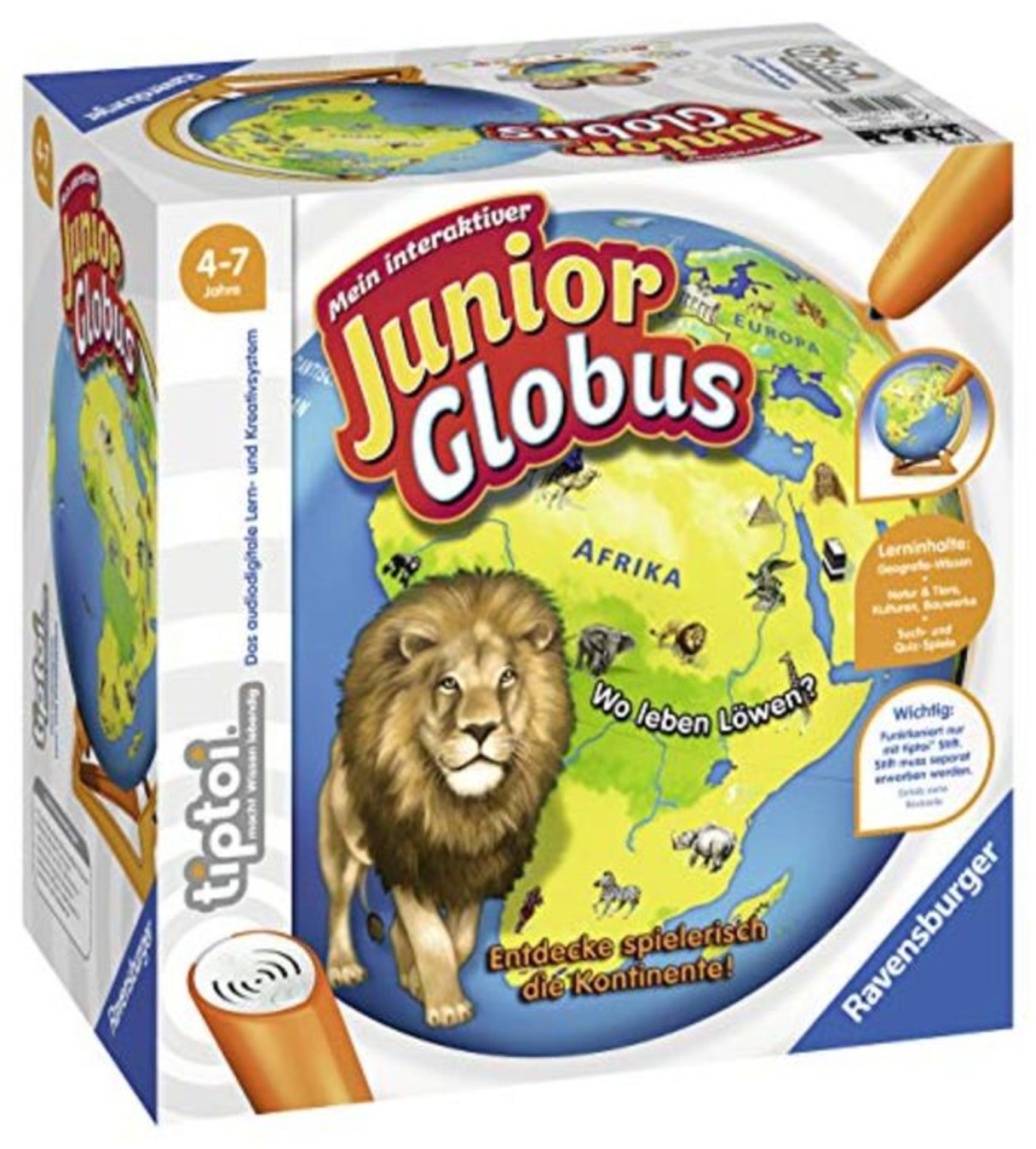 Ravensburger tiptoi 00785 - Mein interaktiver Junior Globus - Kinderspielzeug ab 4 Jah