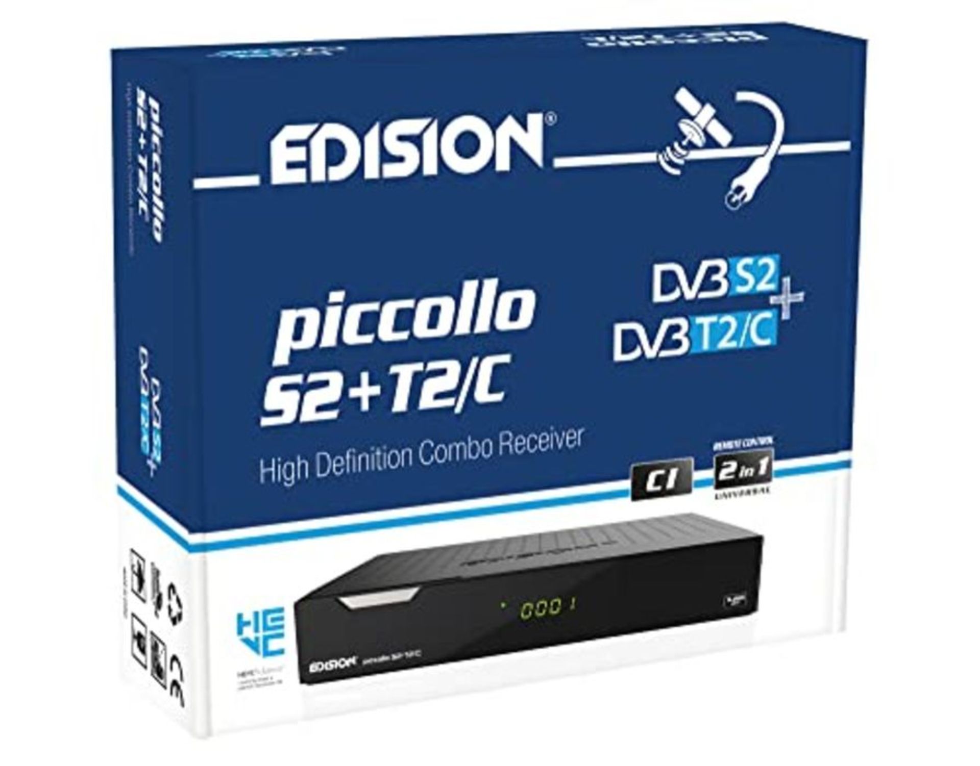 RRP £59.00 EDISION PICCOLLO S2+T2/C, Combo Receiver DVB-S2/T2/C H265 HEVC, C.I, Full HD, USB, 2in