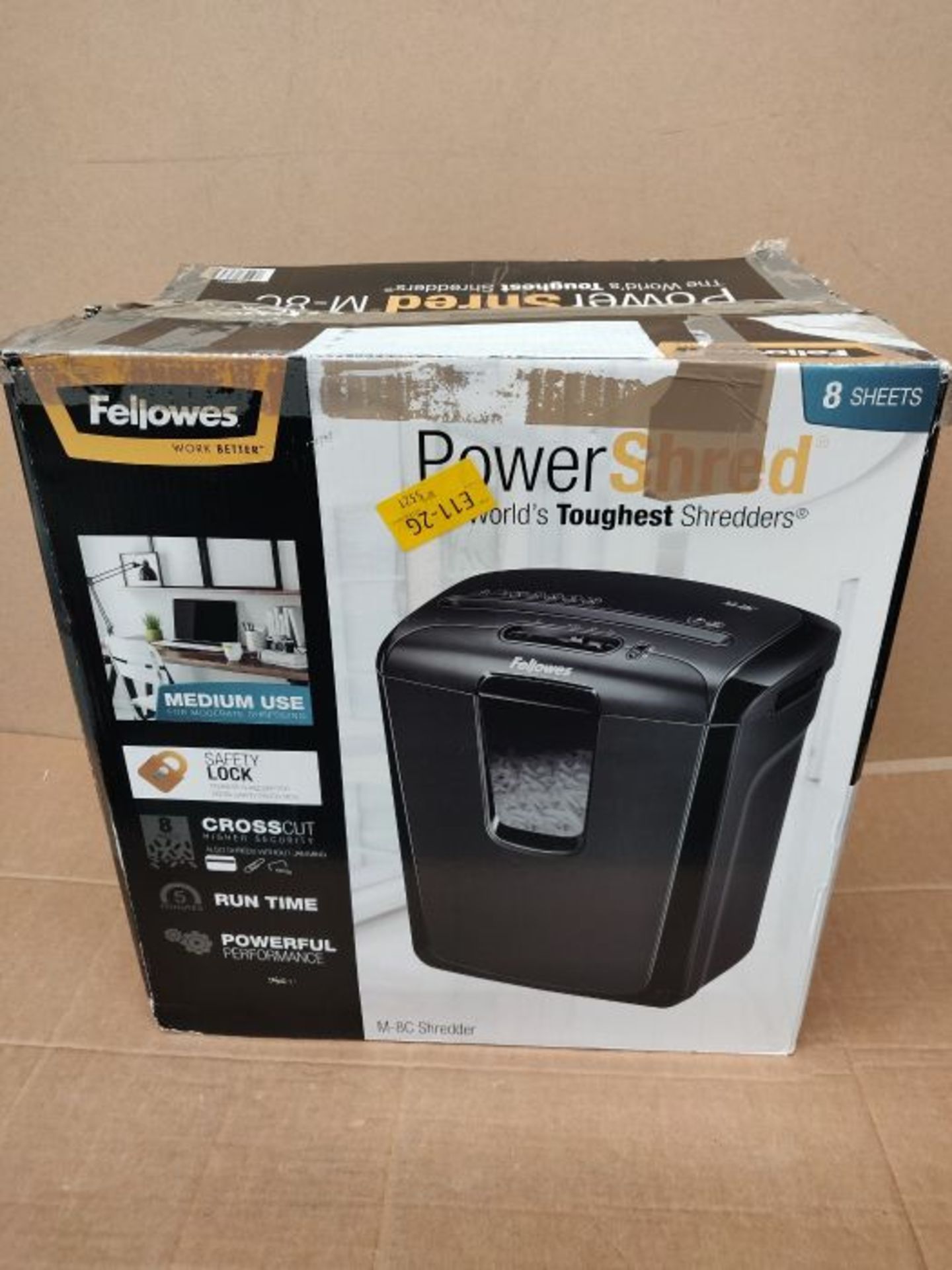 RRP £54.00 Fellowes Powershred M-8C 8 Sheet Cross Cut Personal Shredder with Safety Lock - Image 2 of 3