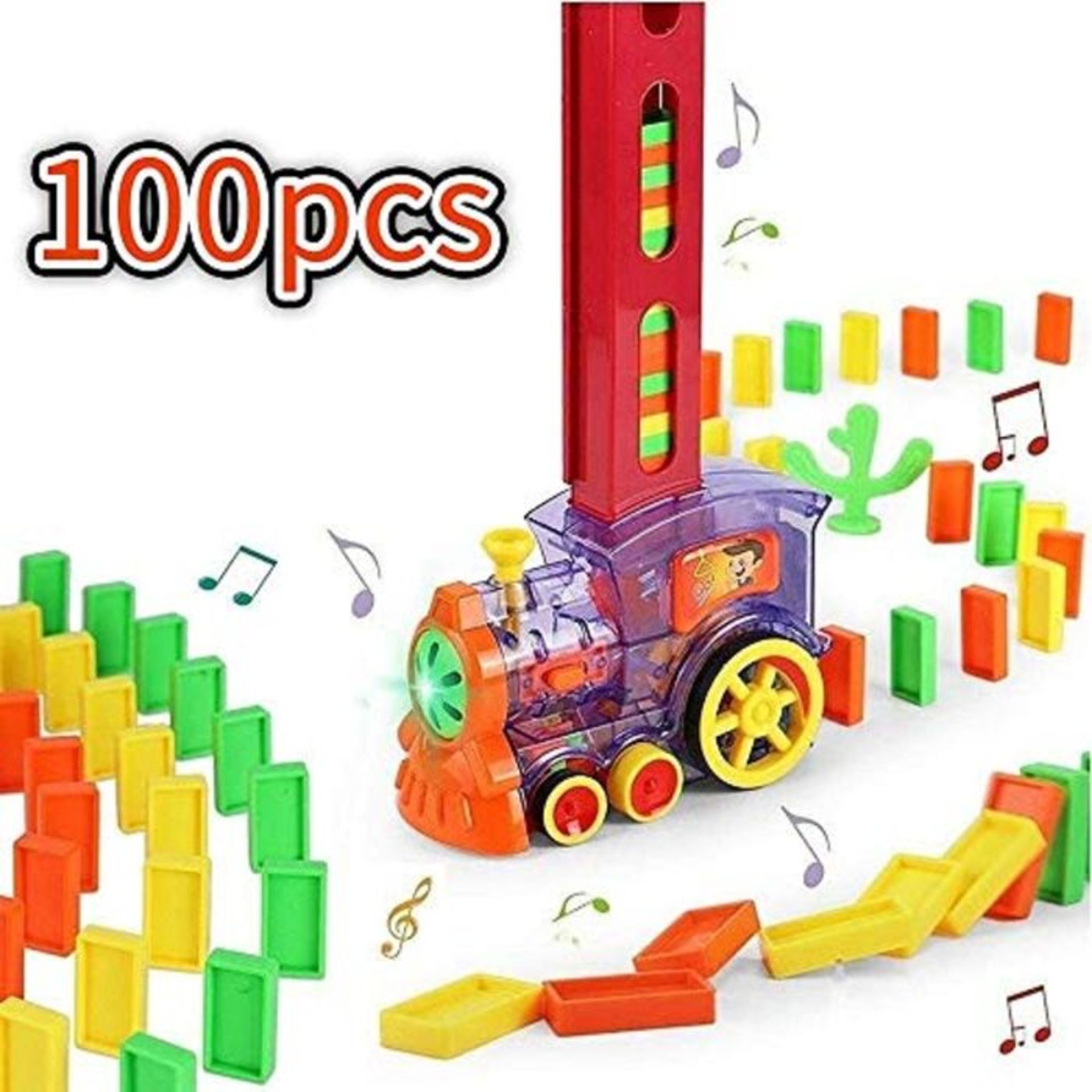 OBEST 100pcs Domino Electric Train, con luci e Musica Gioco di distribuzione Automatic