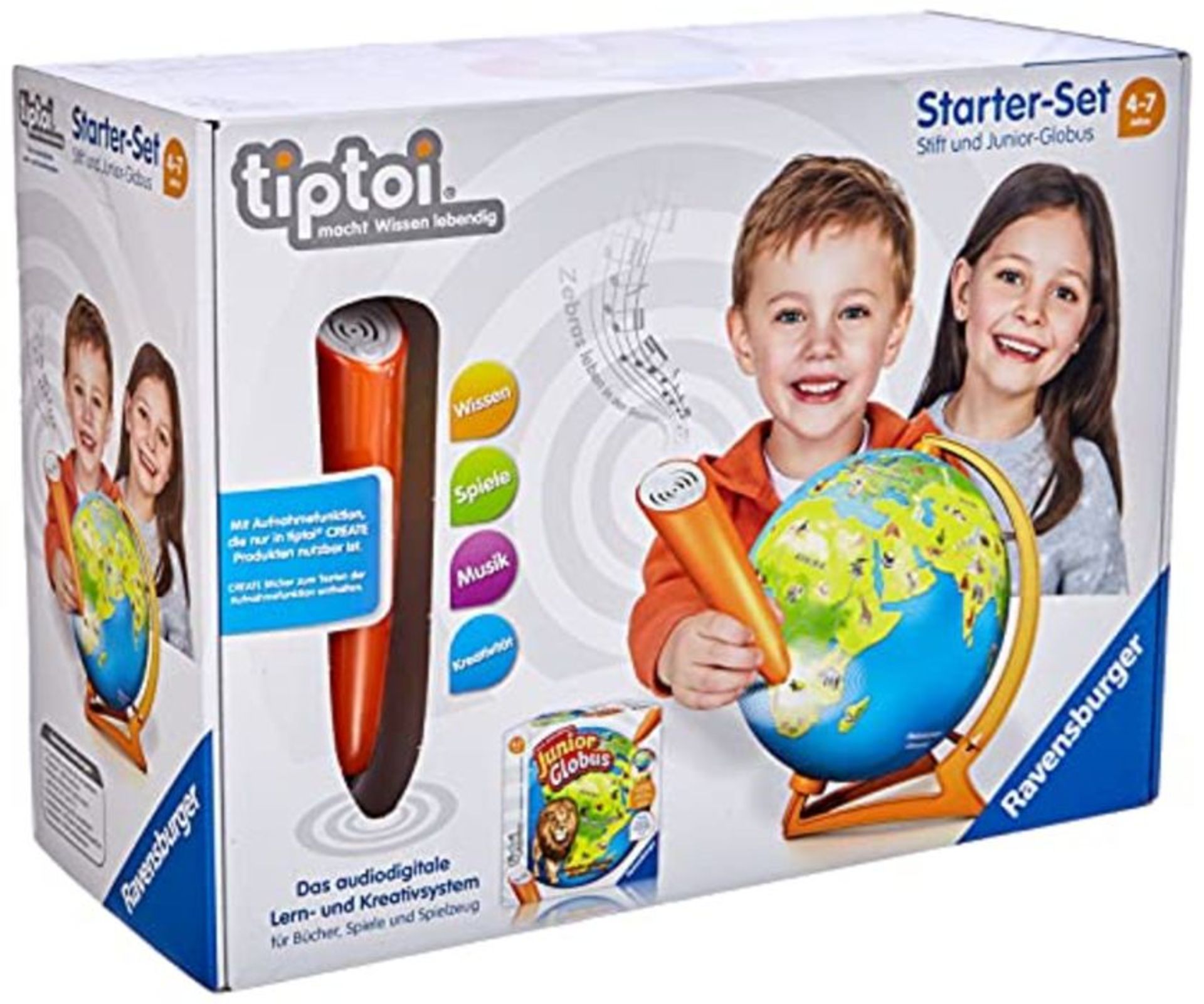 RRP £68.00 Ravensburger Exklusives Tiptoi Starter-Set 00068: Stift und Junior-Globus-Lernsystem f