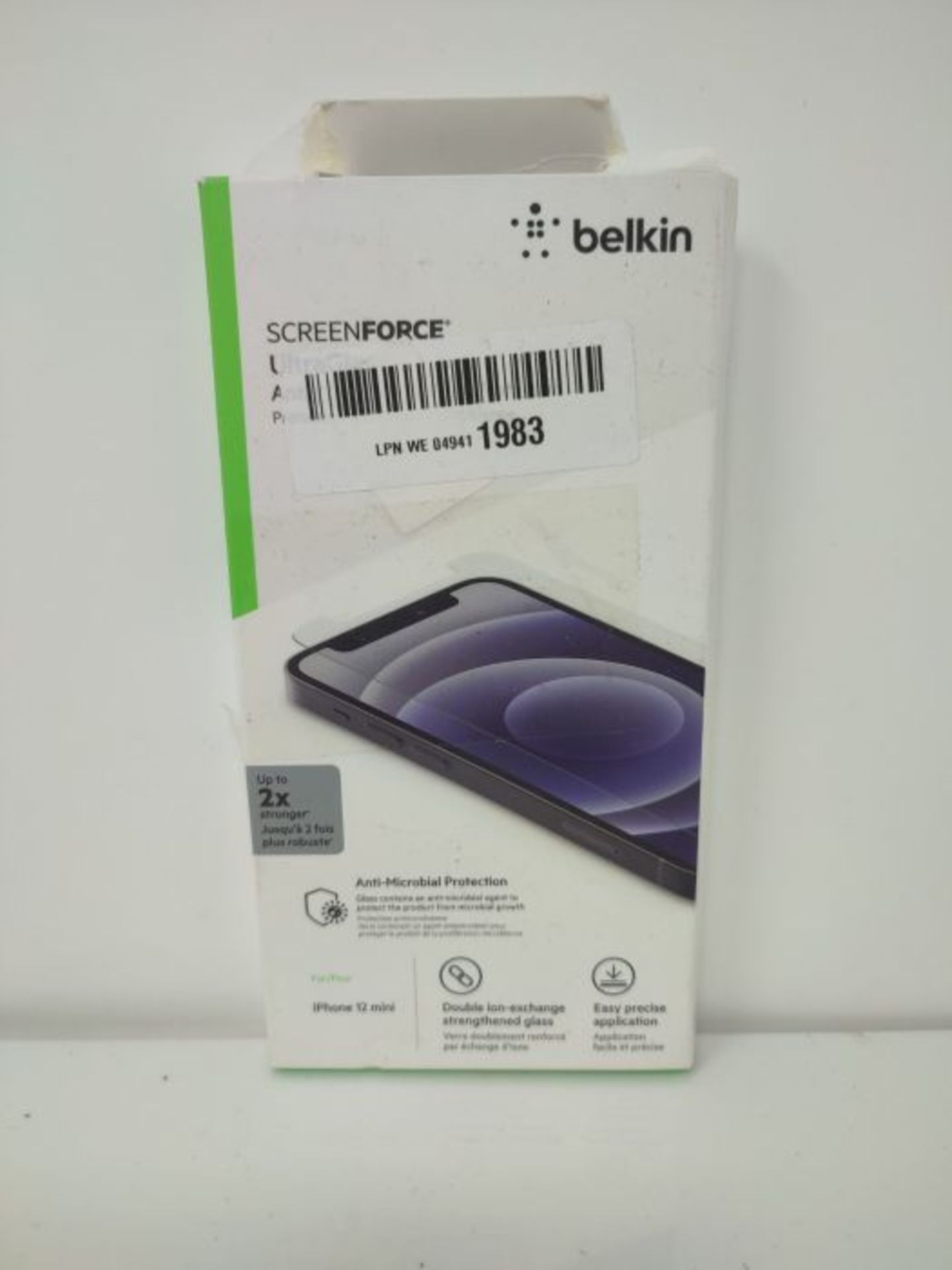 Belkin iPhone 12 Mini Screen Protector UltraGlass Anti-Microbial (Ultimate Protection - Image 2 of 3