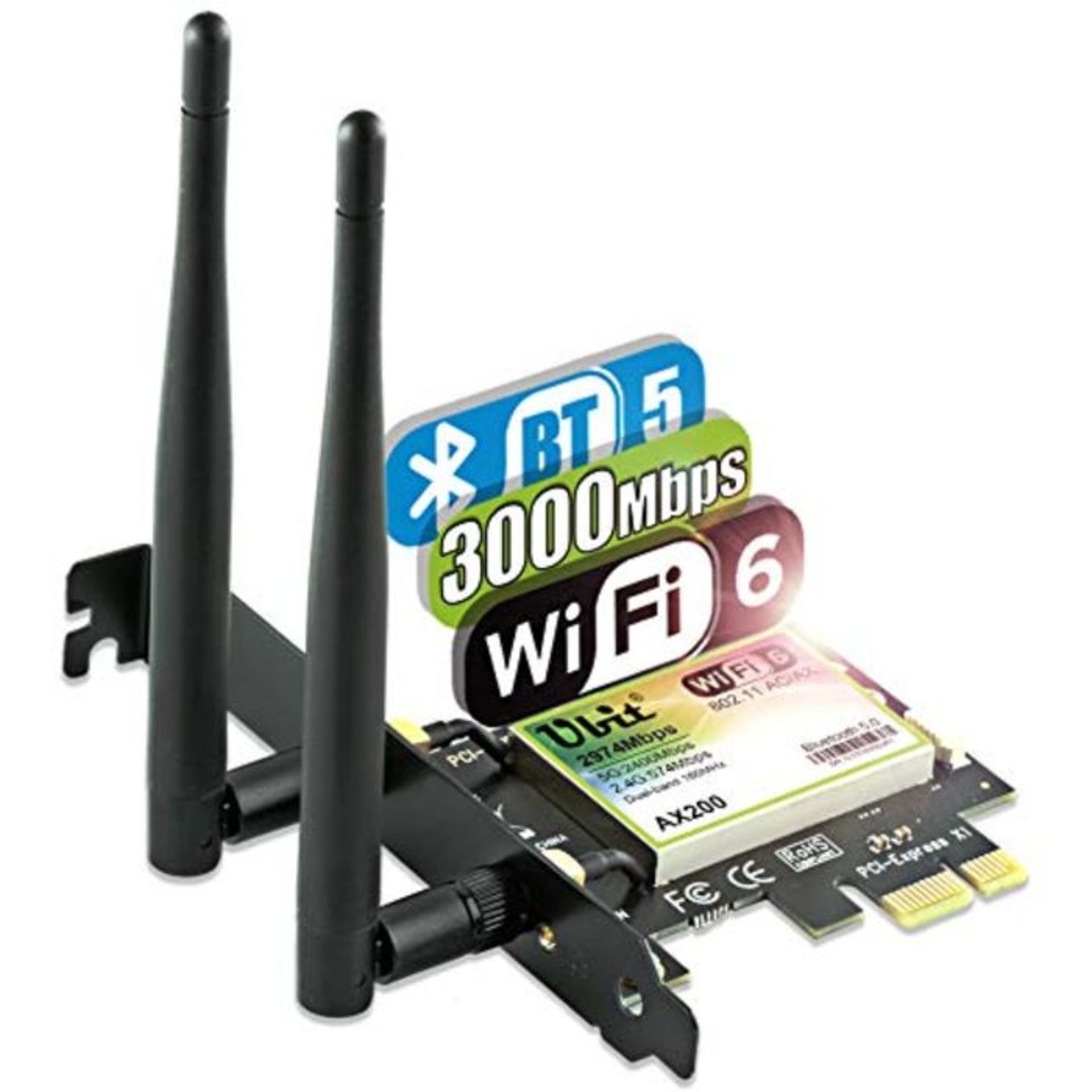 Ubit WiFi Karte 2974 Mbit/s AX200 PCIe Netzwerkkarte, 802.11 AX/AC PCI E WLAN Adapter