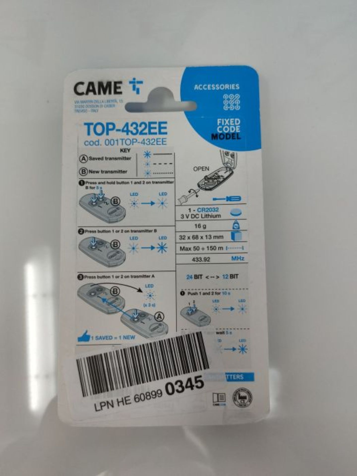 CAME TOP 432 EV Remote Control gate-Opener Original, Replaces TOP432NA - Top 432 S - Image 3 of 3