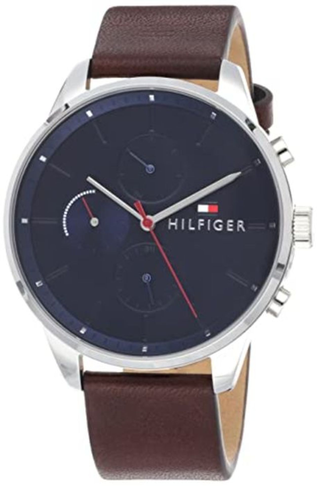 RRP £103.00 Tommy Hilfiger Unisex Multi Zifferblatt Quarz Uhr mit Leder Armband 1791487