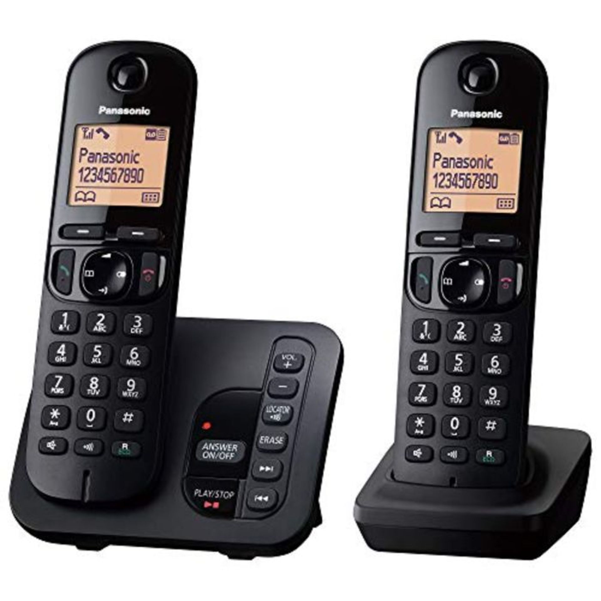 Panasonic KX-TGC222EB DECT Cordless Phone with Answering Machine, 1.6 inch Easy-to-Rea