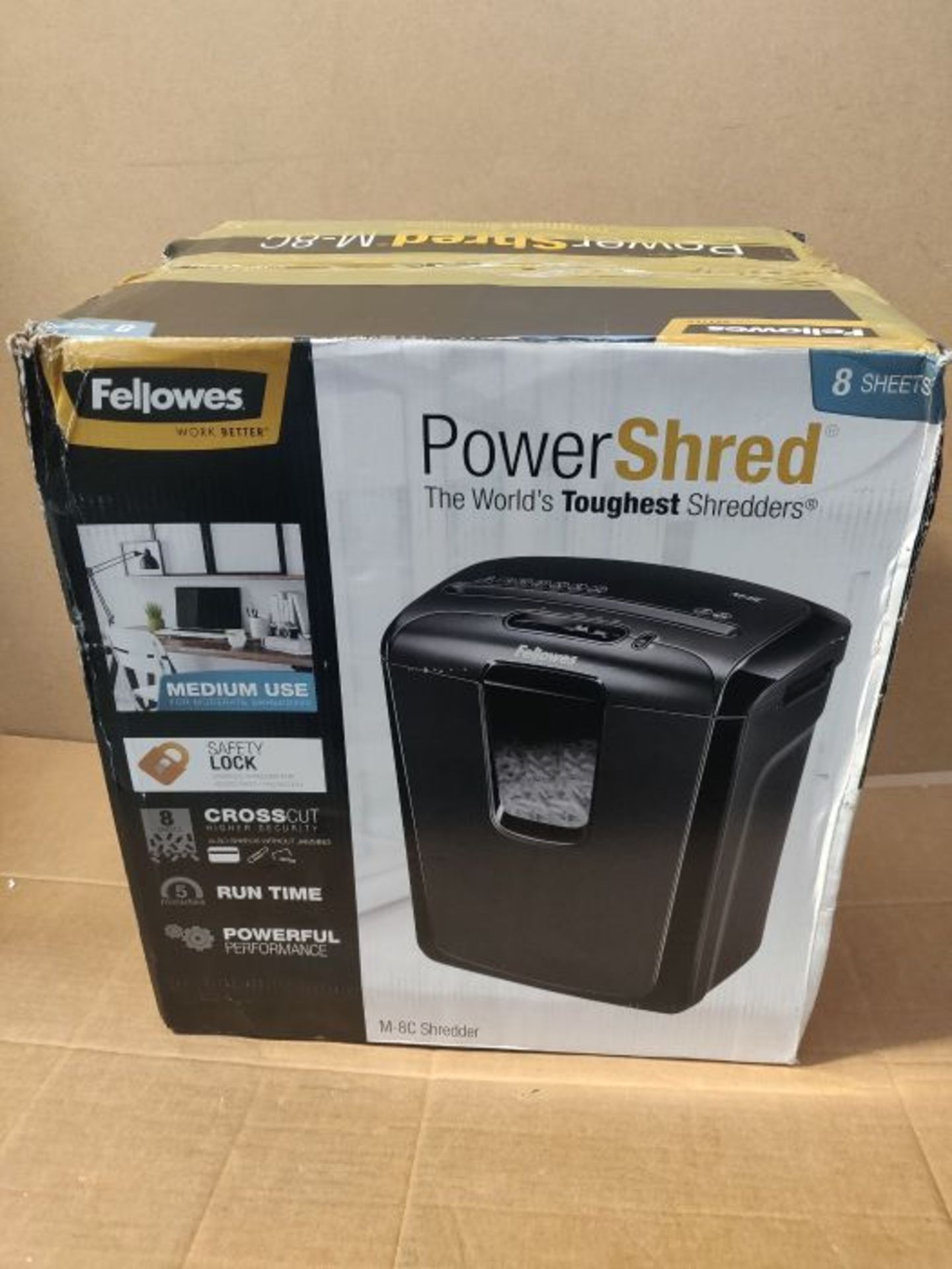 RRP £54.00 Fellowes Powershred M-8C 8 Sheet Cross Cut Personal Shredder with Safety Lock - Image 2 of 3