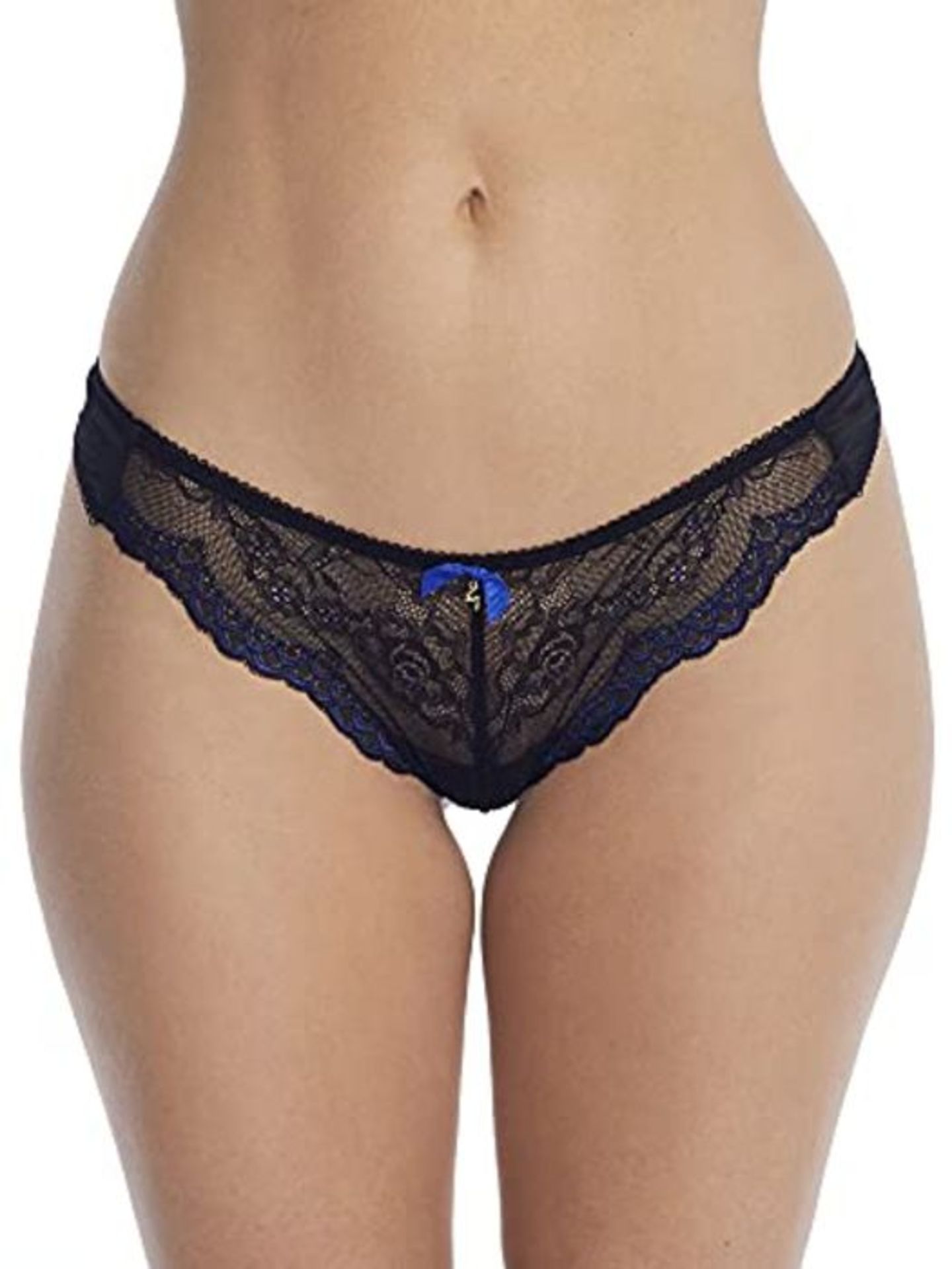 Gossard Women's Superboost Lace Thong Panties, Black/Electric Blue, Extra Small