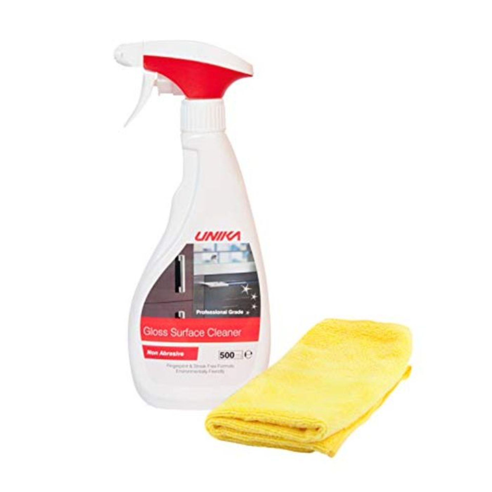 Unika CLEANGLOSSP500 Non-Aerosol Gloss Surface Cleaner & Microfibre Cloth 500ml - Image 3 of 4