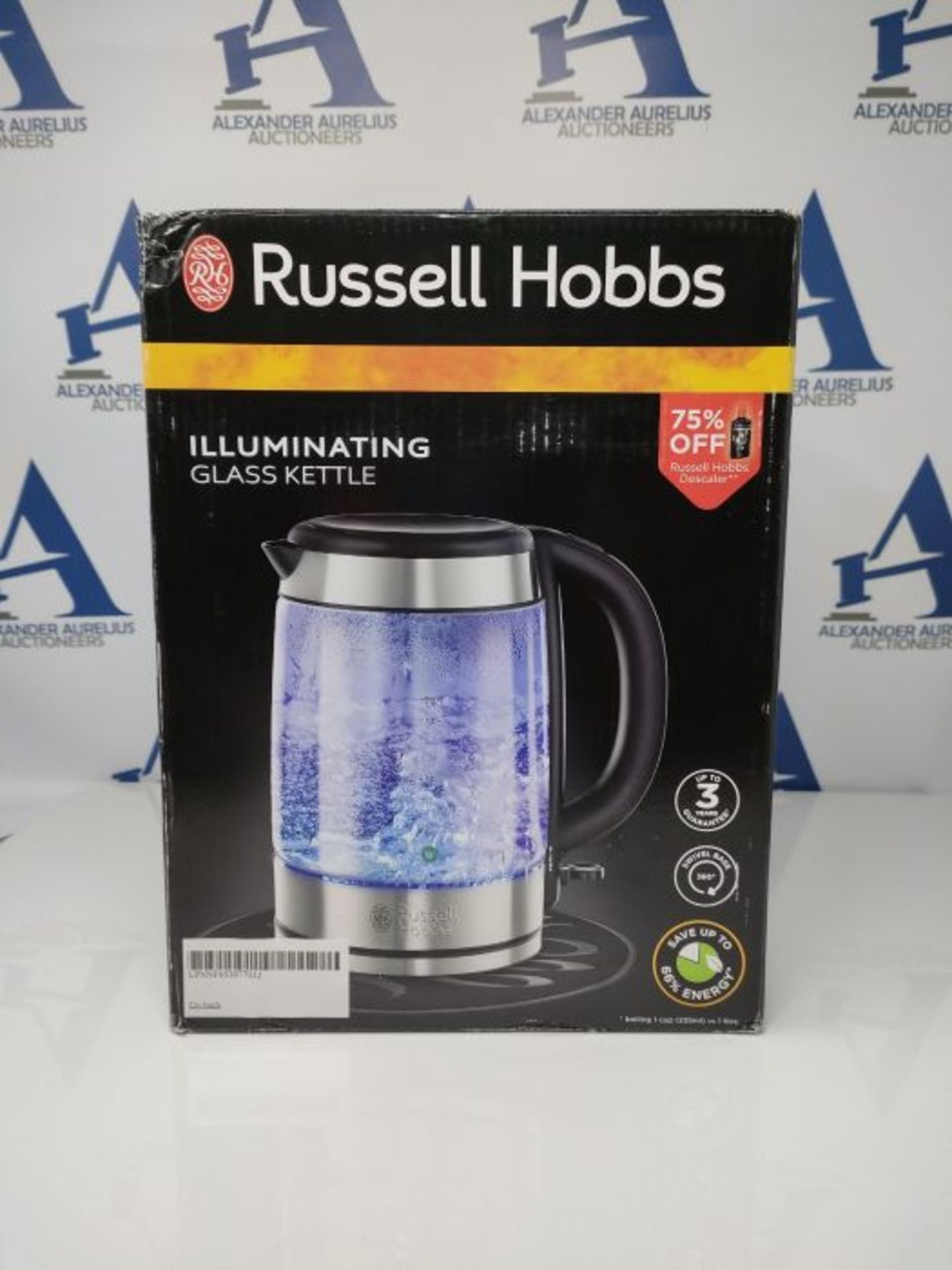 RRP £55.00 Russell Hobbs 21600-10 Illuminating Glass Kettle, Black, 1.7 Litre, 3000 Watt - Image 2 of 3