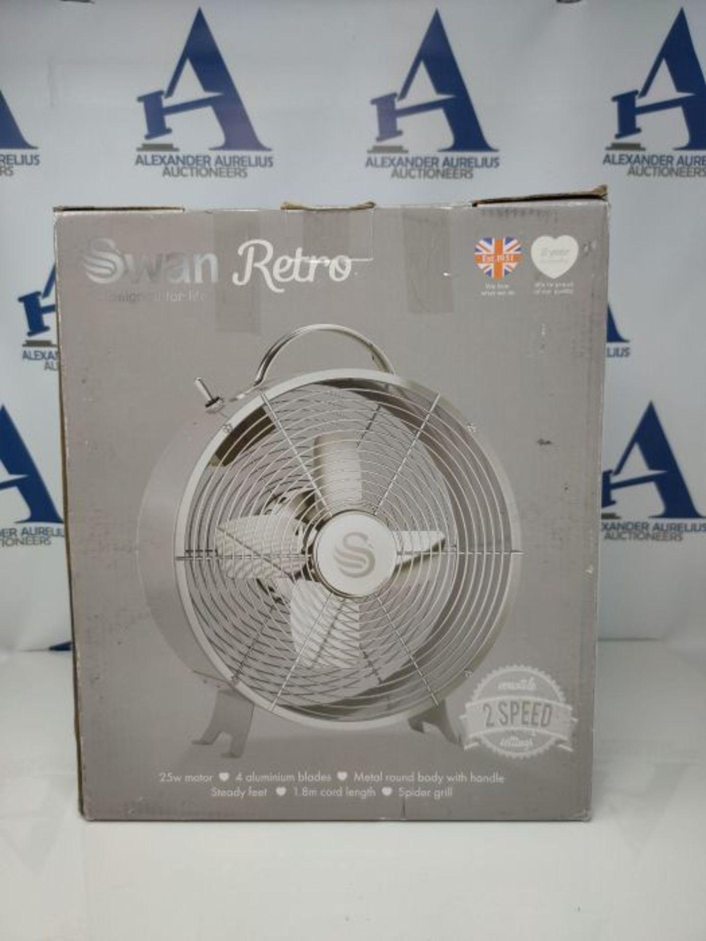 Swan SFA12630GRN, Retro 8 Inch Floor / Desk Clock Fan, Low Noise, Aluminium Blades, 20 - Image 2 of 3