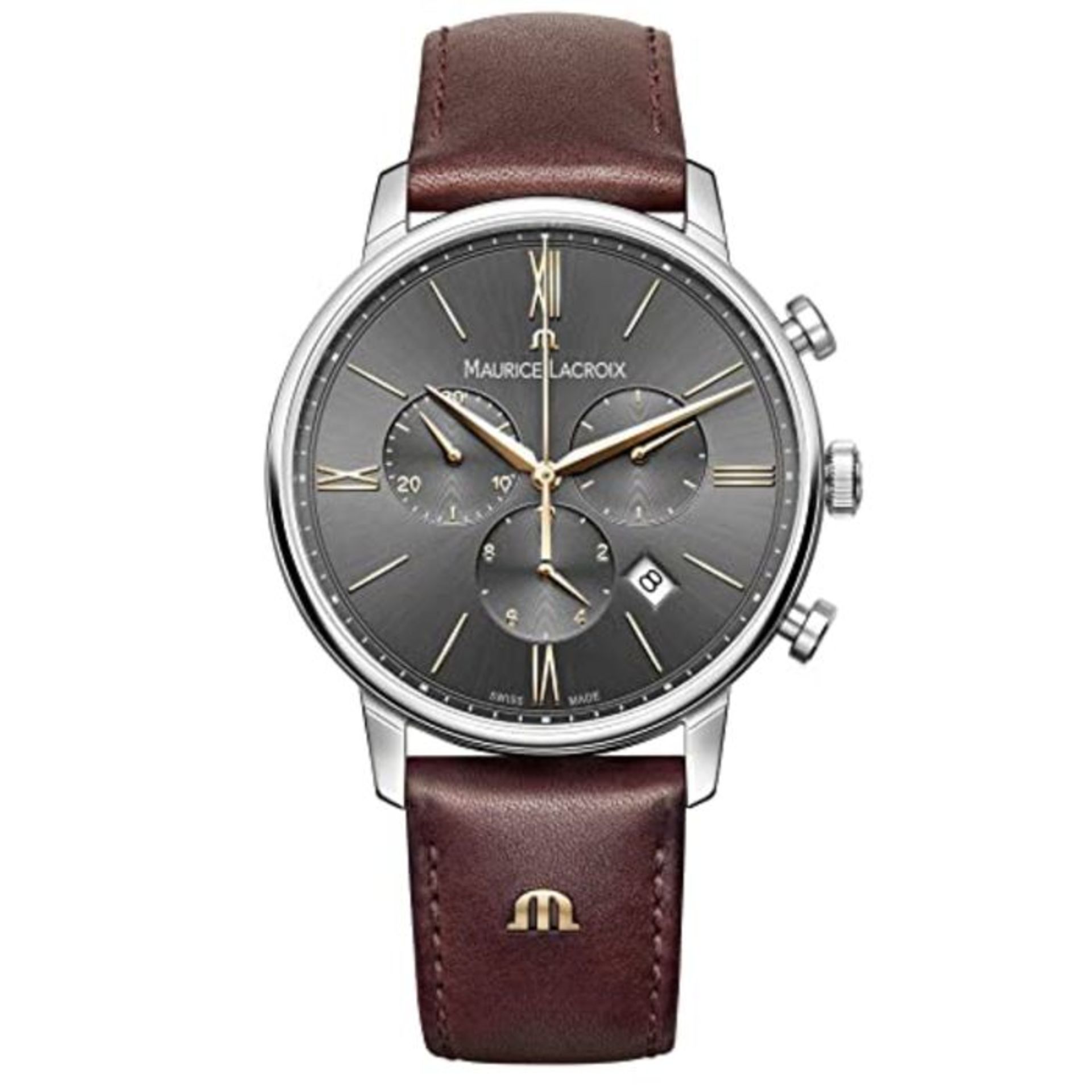 RRP £663.00 Maurice Lacroix Hommes Chronographe Quartz Montre avec Bracelet en Cuir EL1098-SS001-3