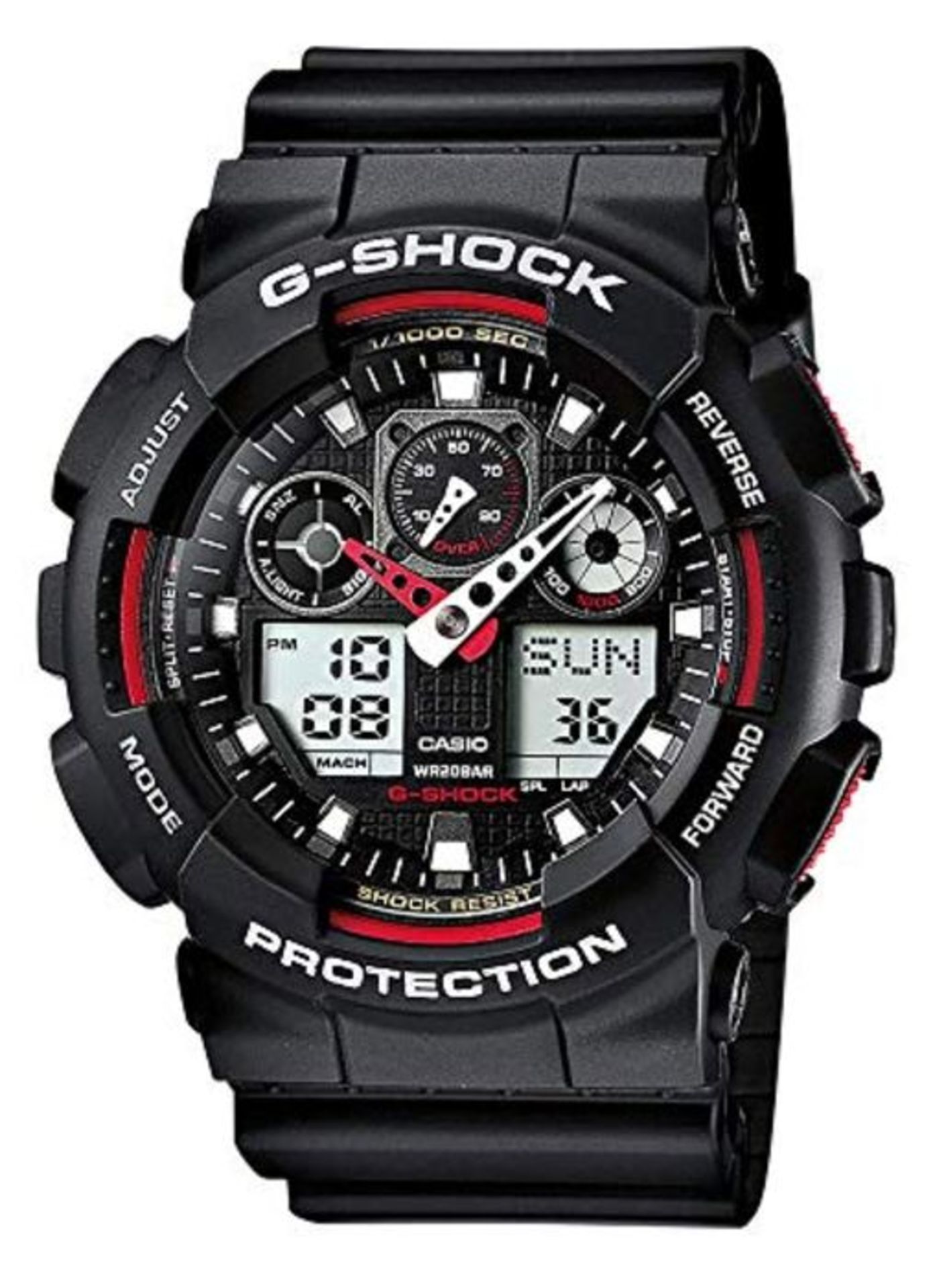 RRP £86.00 Casio G-SHOCK Orologio 20 BAR, Rosso/Nero, Analogico - Digitale, Uomo, GA-100-1A4ER