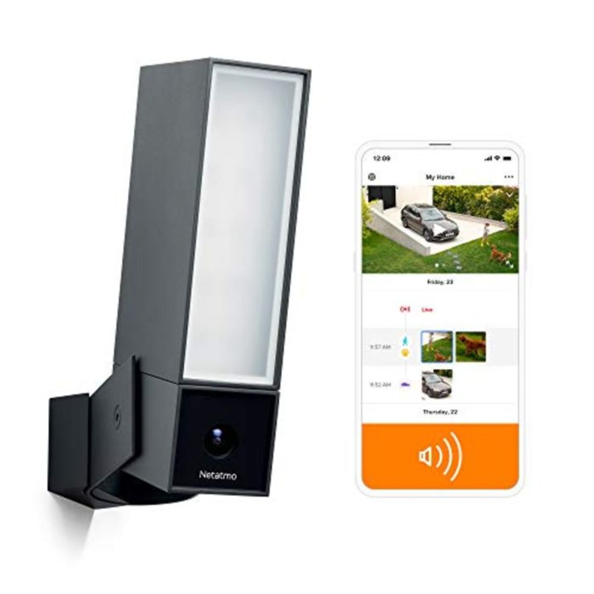 RRP £259.00 Netatmo Smart Outdoor Security Camera with 105-dB Siren, Wi-Fi, Integrated Floodlight,