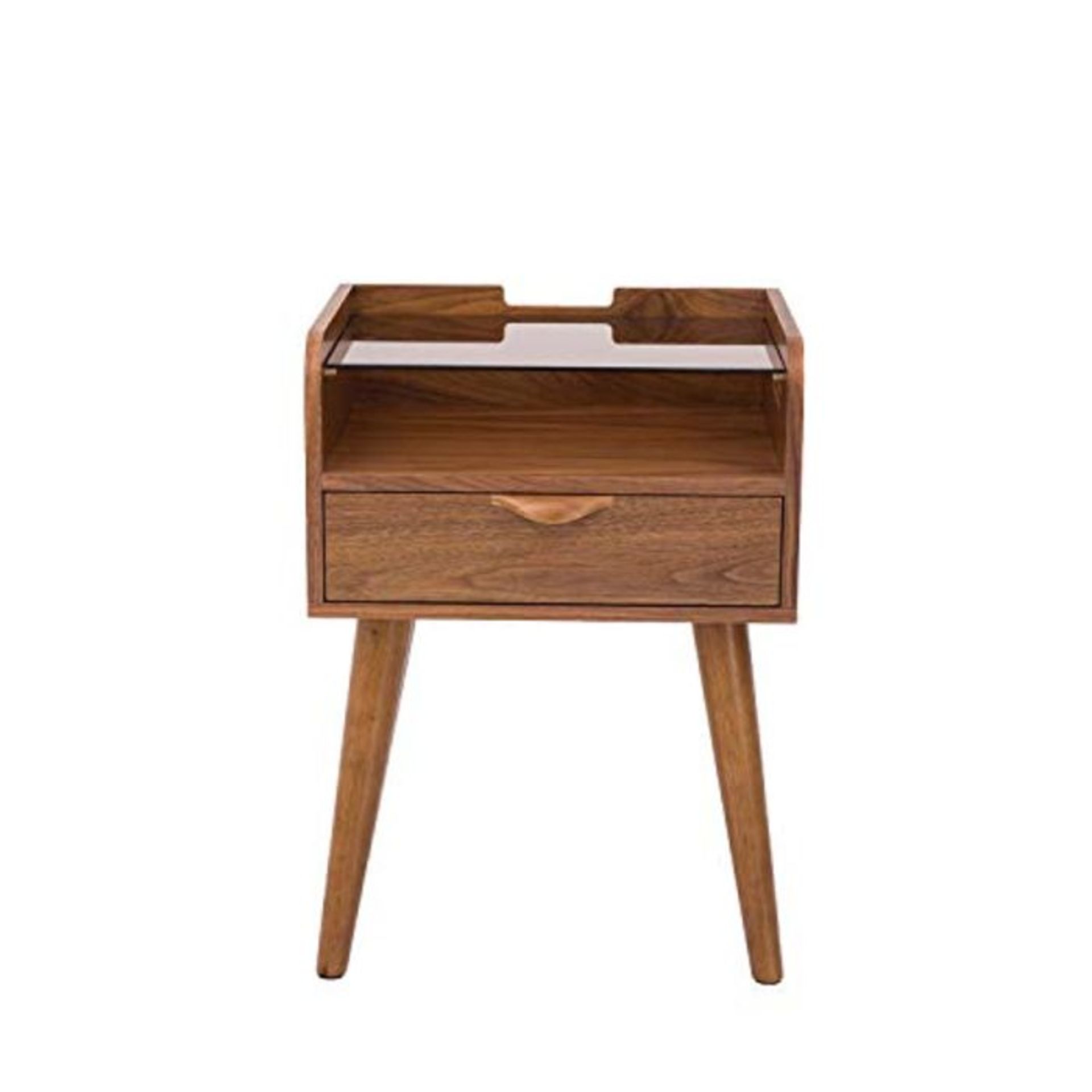 RRP £116.00 Amazon Brand - Rivet 1-Drawer End/Side Table with Shelf and Tempered Glass Top, 40 x