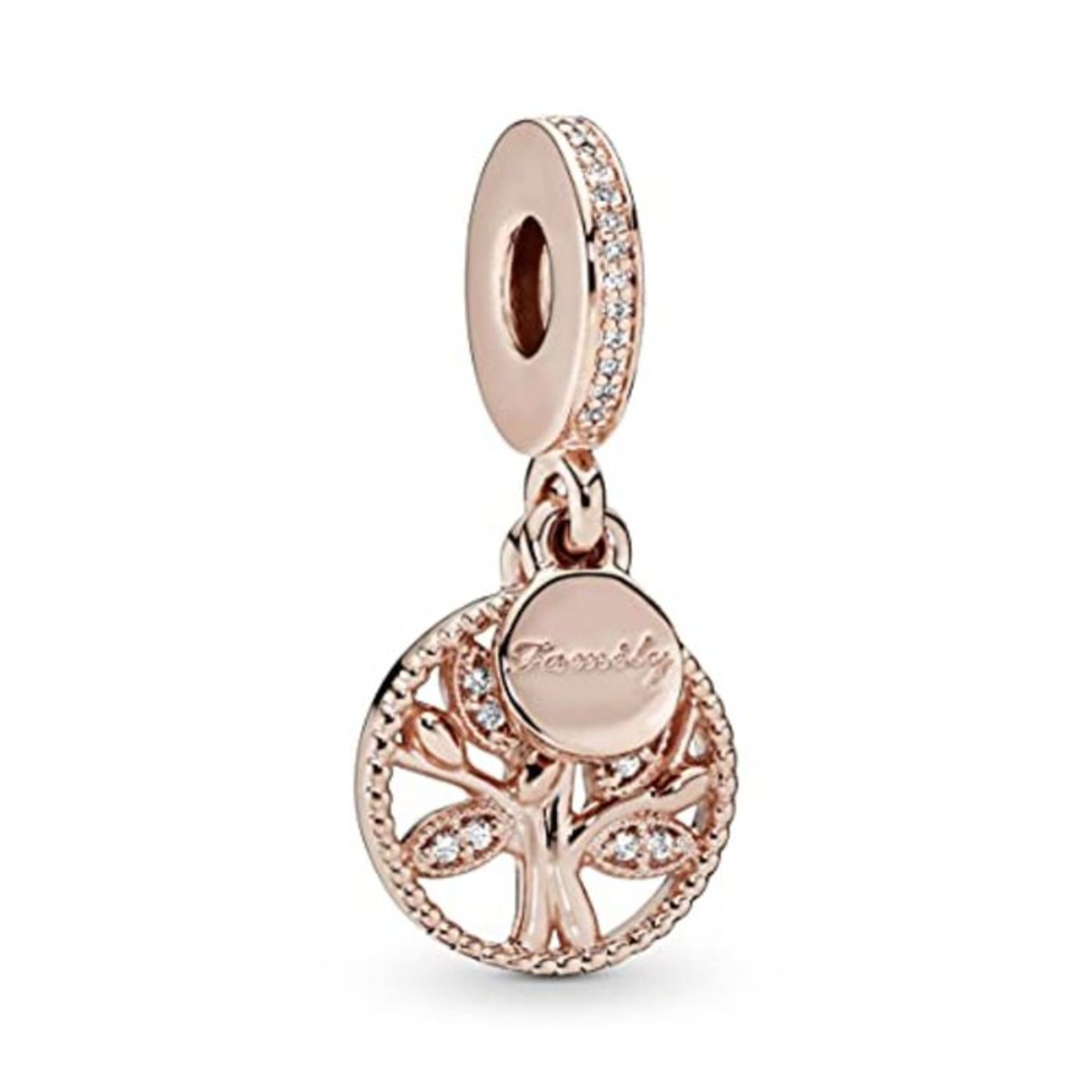 RRP £64.00 Pandora Funkelnder Stammbaum Charm-Anhänger mit Cubic Zirkonia in 14 Karat rosévergo