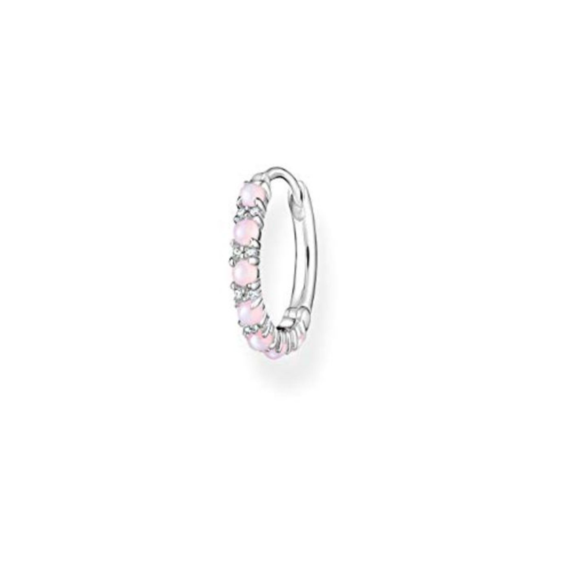 THOMAS SABO Women's 925 Sterling Silver 15mm Single Hoop Earrings with Pink Stones CR6