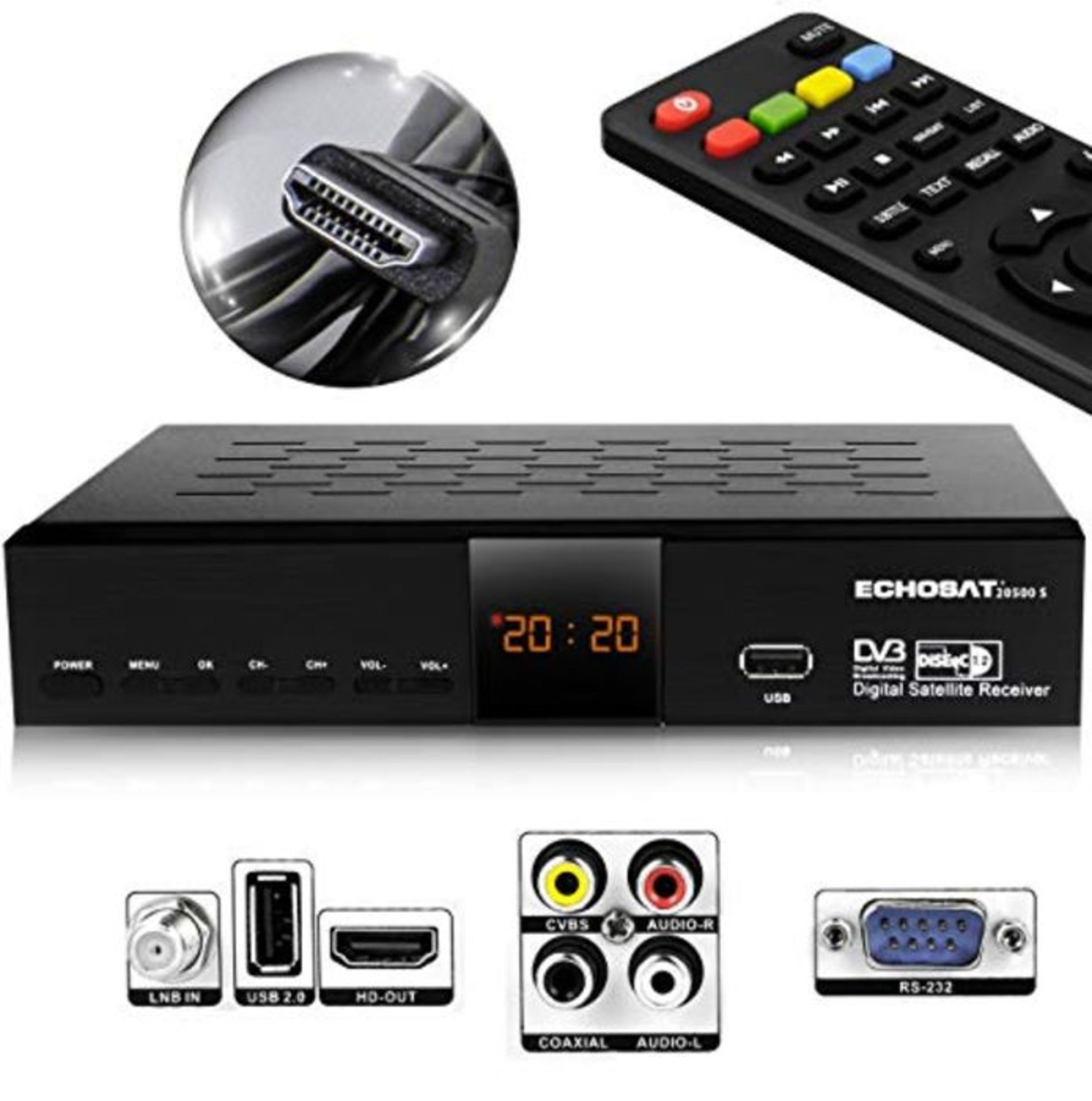 Hd-Line Echosat 20500 S Digitaler Satelliten HD Receiver (HDTV, DVB-S /DVB-S2, HDMI, A