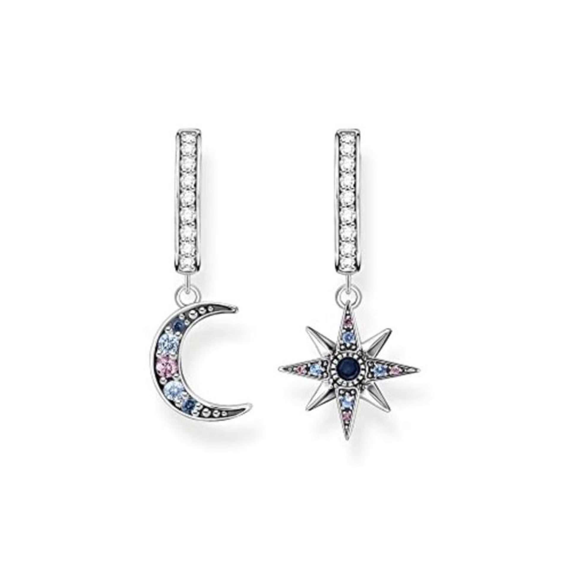 RRP £159.00 THOMAS SABO Sabo Hoop Earrings Royalty star and moon with stones made of 925 sterling