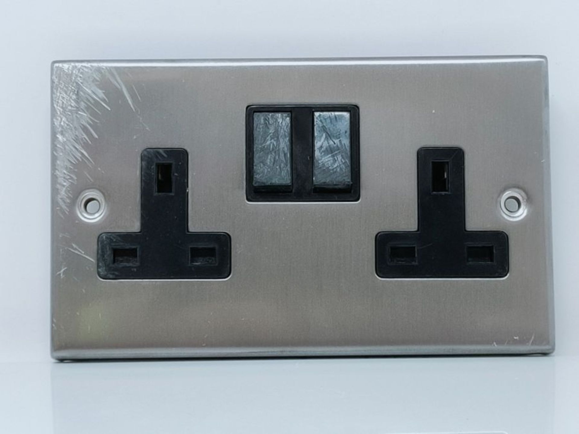 Holder Steel Double 13A Switched Socket with Black Inserts