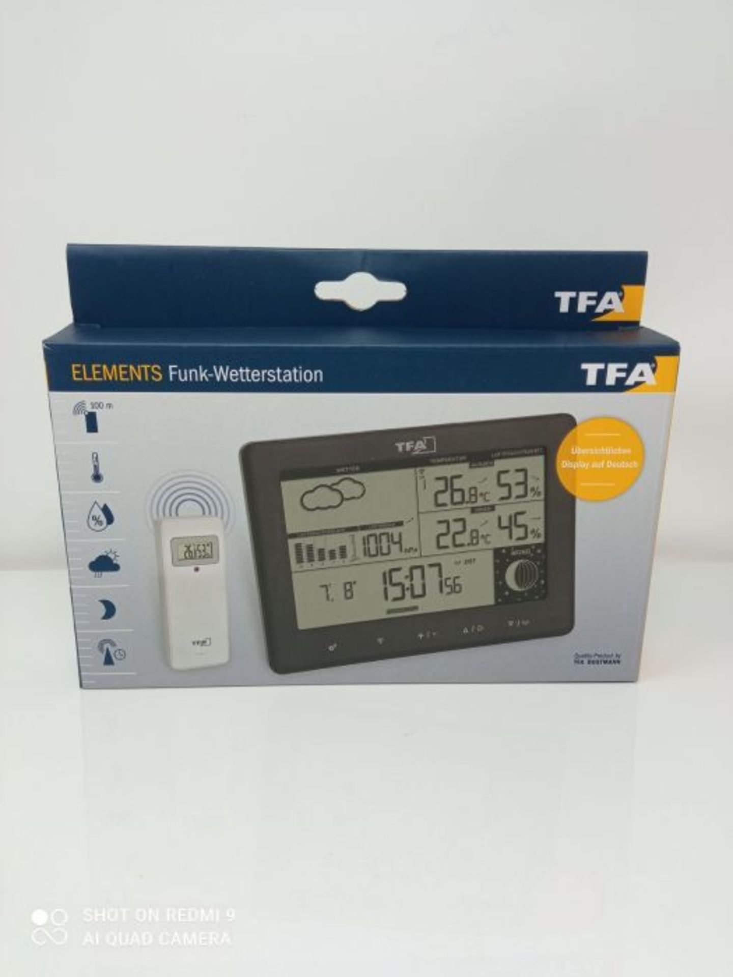 TFA Dostmann Elements 35.1158.01 Wireless Weather Station with Outdoor Transmitter, We - Image 2 of 3