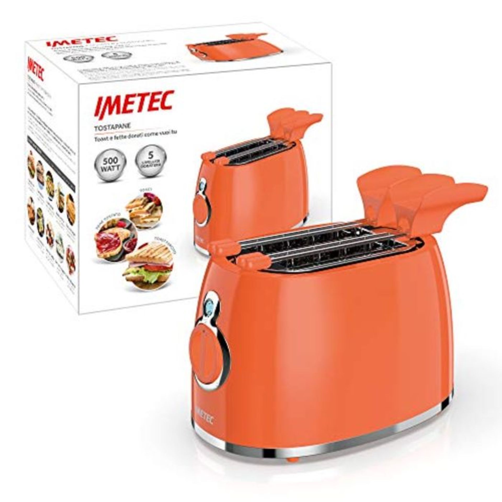 Imetec 7453 tostapane 2 fetta/e Cromo, Arancione 500 W