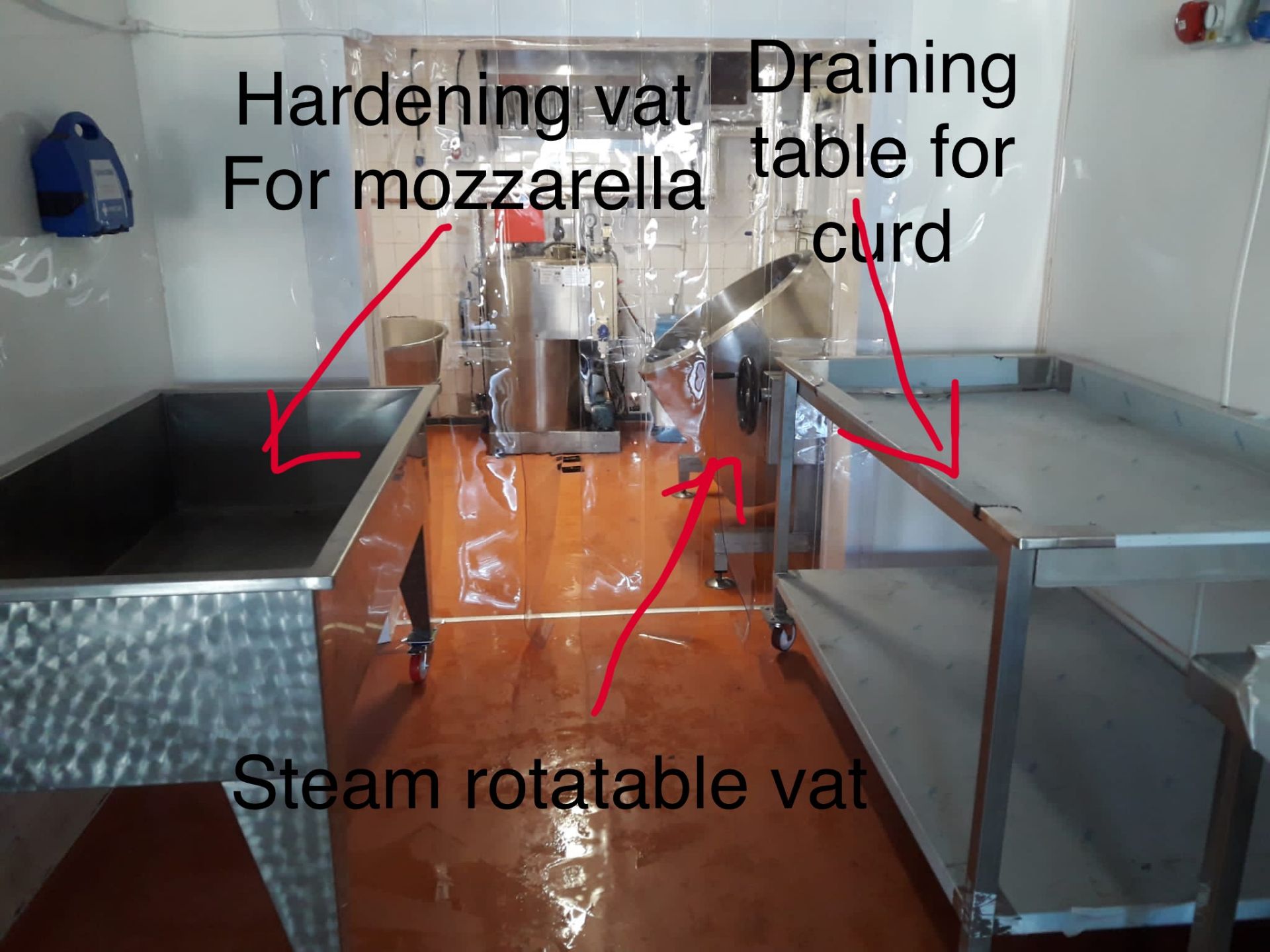 draining table for curd, Hardening vats for mozzarella