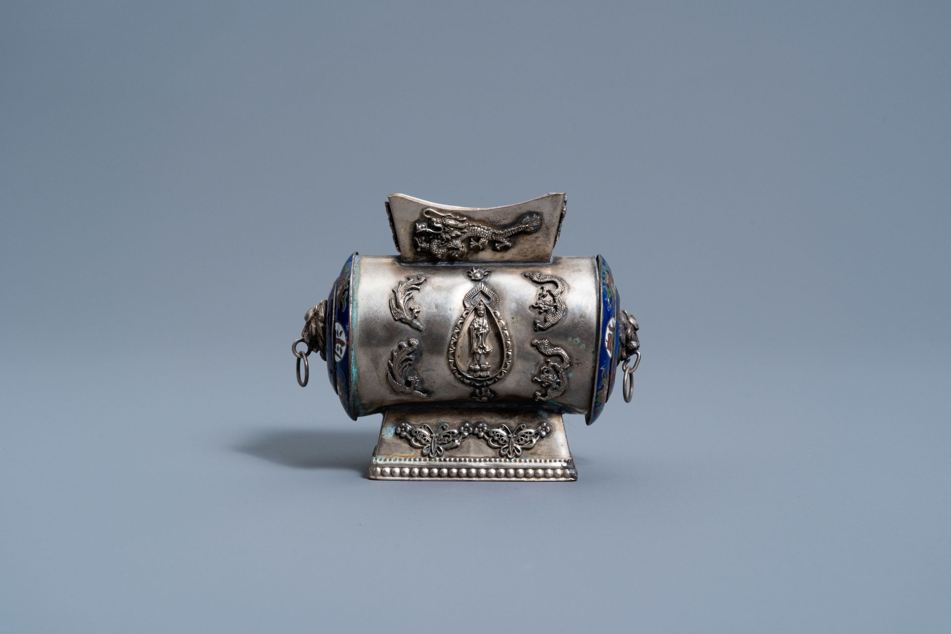 A Chinese partly enamelled silvered censer, 20th C. - Image 6 of 11