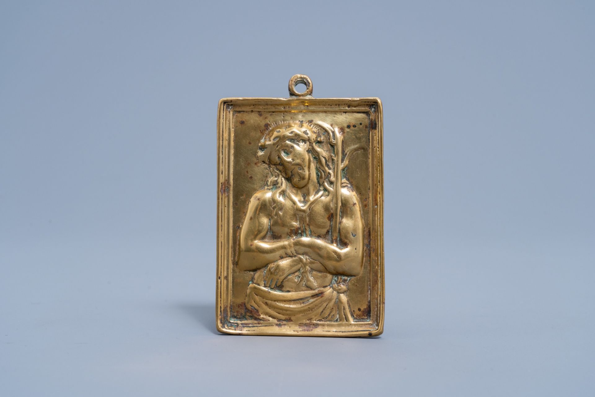 A brass 'Ecce Homo' plaque, Flanders or Spain, 17th C.