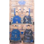 Chinese school: An ancestor portrait, print on canvas, 20th C.