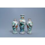 Three Chinese famille verte vases with birds among blossoming branches, 19th/20th C.