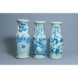 Three various Chinese blue and white celadon ground vases, 19th C.