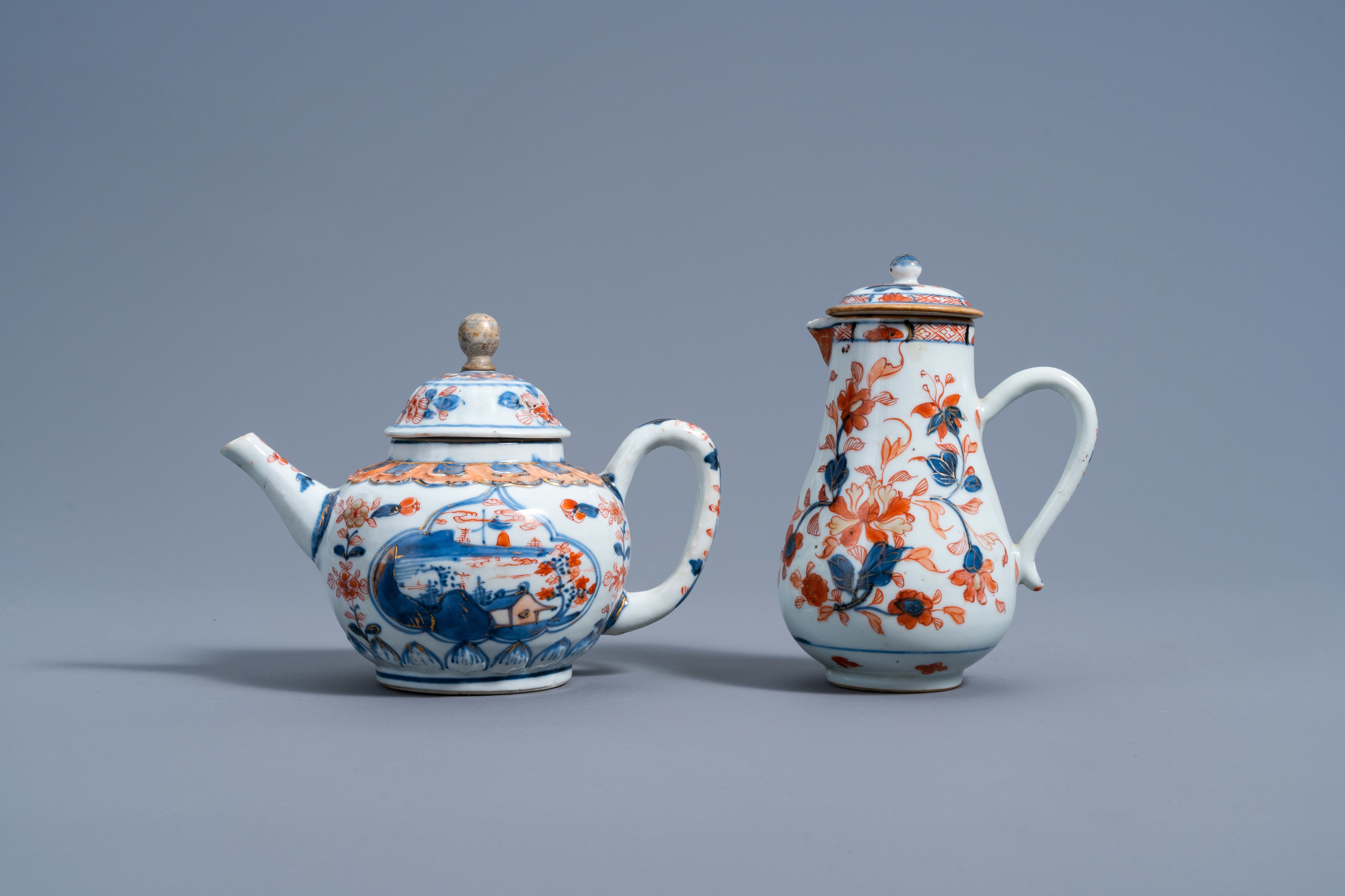 A Chinese Imari-style teapot and a jug and cover with floral design, Kangxi - Image 2 of 7