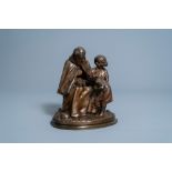 Franois-Michel Pascal (1810-1882): A monk shows two children the body of Christ, brown patinated br