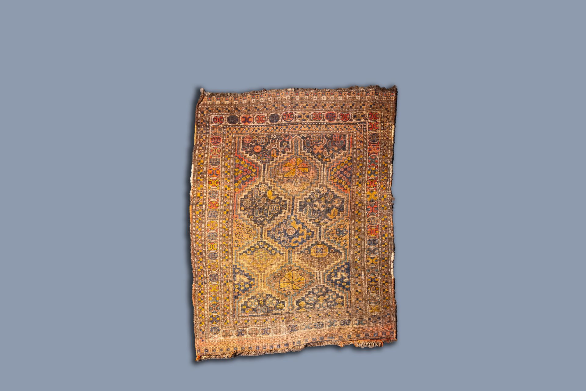 A Persian Khamseh 'Chicken' rug, wool on cotton, 19th C. - Image 2 of 3