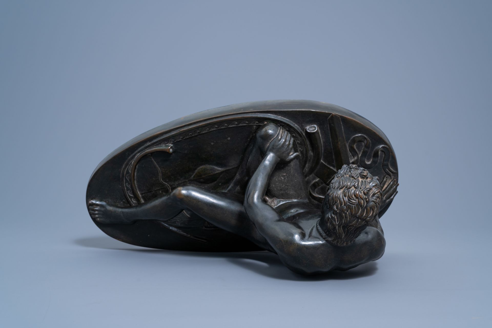 After the antique: The Dying Gaul, patinated bronze on a vert de mer marble base, 19th/20th C. - Image 7 of 11