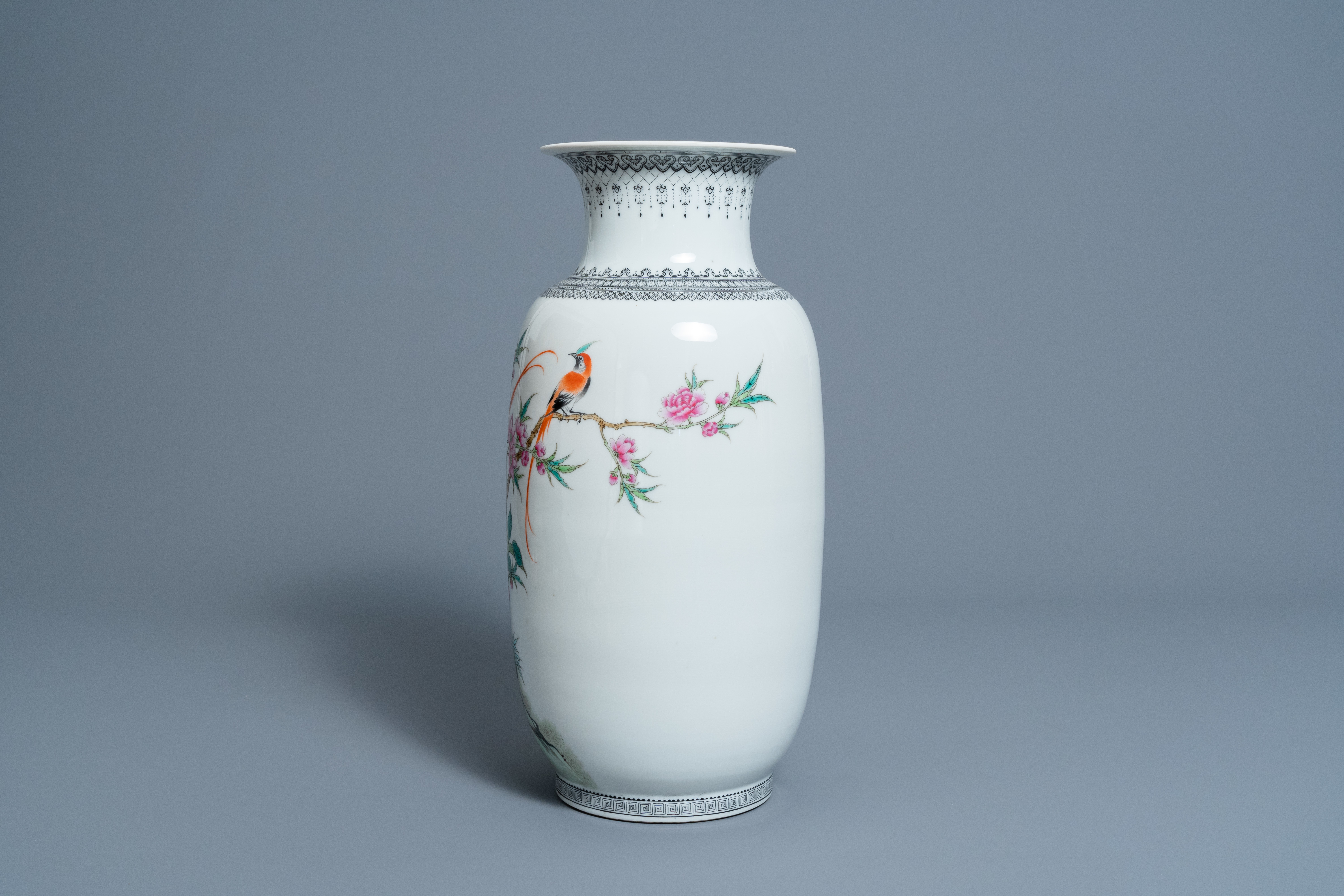 A Chinese famille rose vase with birds among blossoming branches, Republic, 20th C. - Image 2 of 7