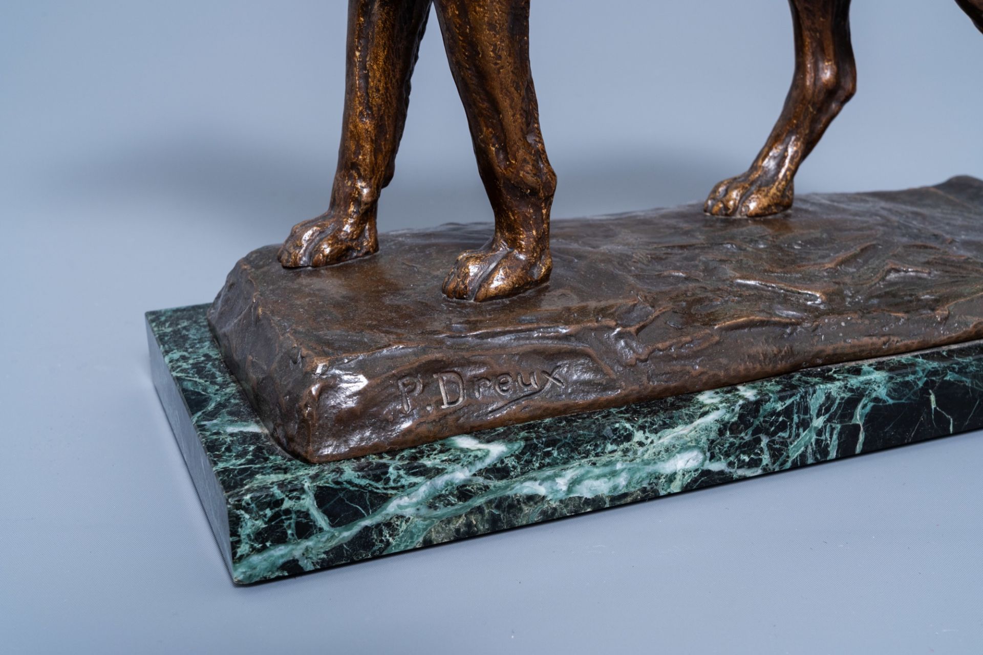 Paul ƒdouard Dreux (1855-1947): A sheepdog, brown patinated bronze on a vert de mer marble base - Image 9 of 9