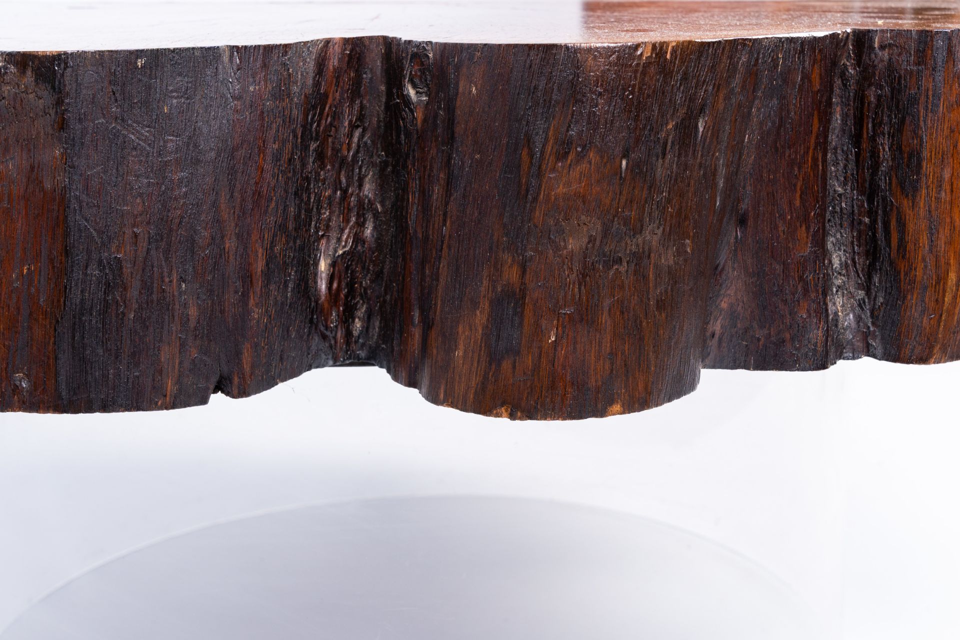 A Joaquim Tenreiro style tree trunk coffee table on a plexi base, third quarter of the 20th C. - Image 6 of 10