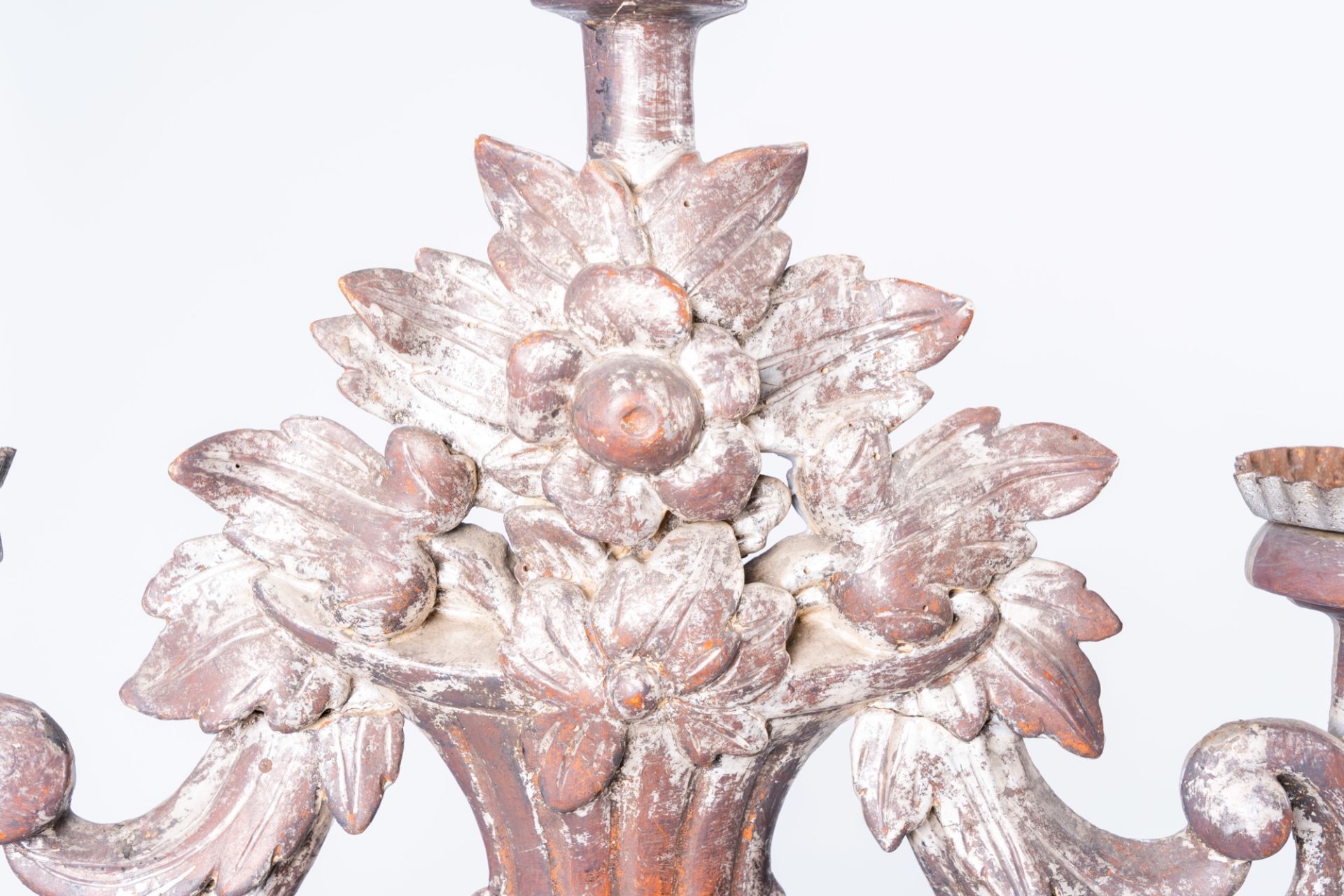 A pair of imposing Italian carved, polychrome painted and silver-plated wood angel shaped candlestic - Image 9 of 17