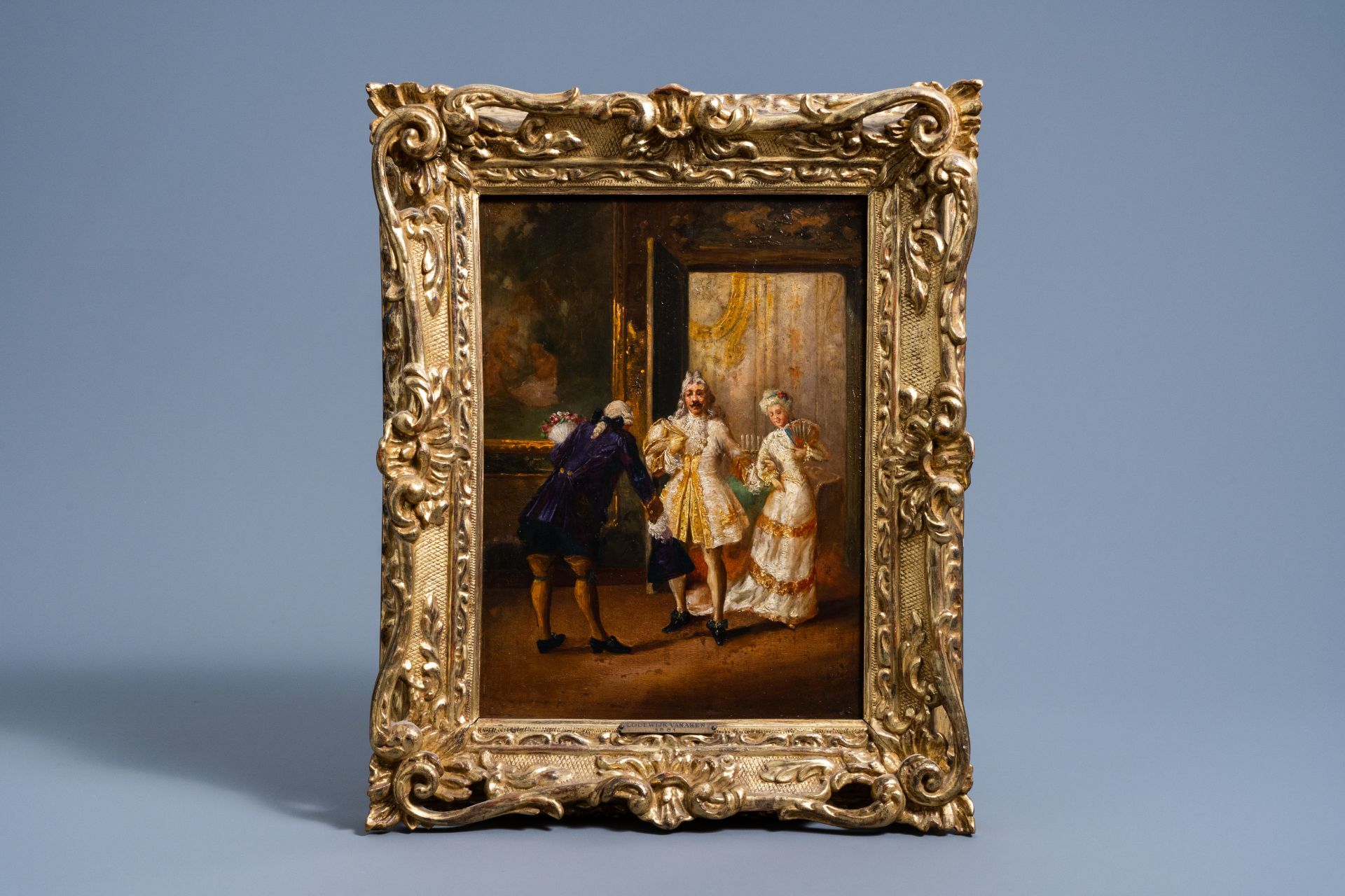 Attributed to Lodewijk van Aken (1817-1884): A gallant scene, oil on panel, dated [1881] - Image 2 of 4