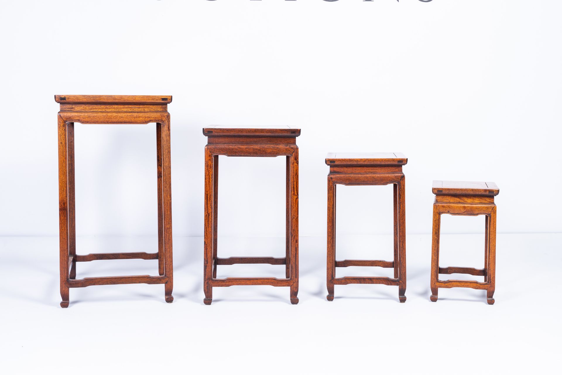 Four Chinese rectangular wood gigogne side tables, 20th C. - Image 6 of 8