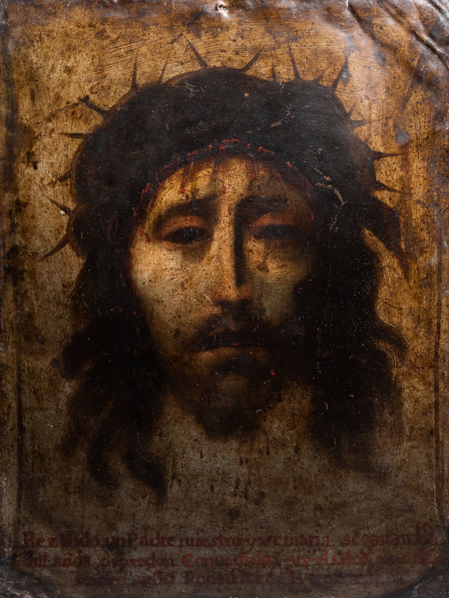 Spanish school: Christ with crown of thorns, oil on copper, first half of the 17th C.