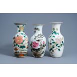 Three various Chinese famille verte and qianjiang cai vases with floral design, 19th/20th C.