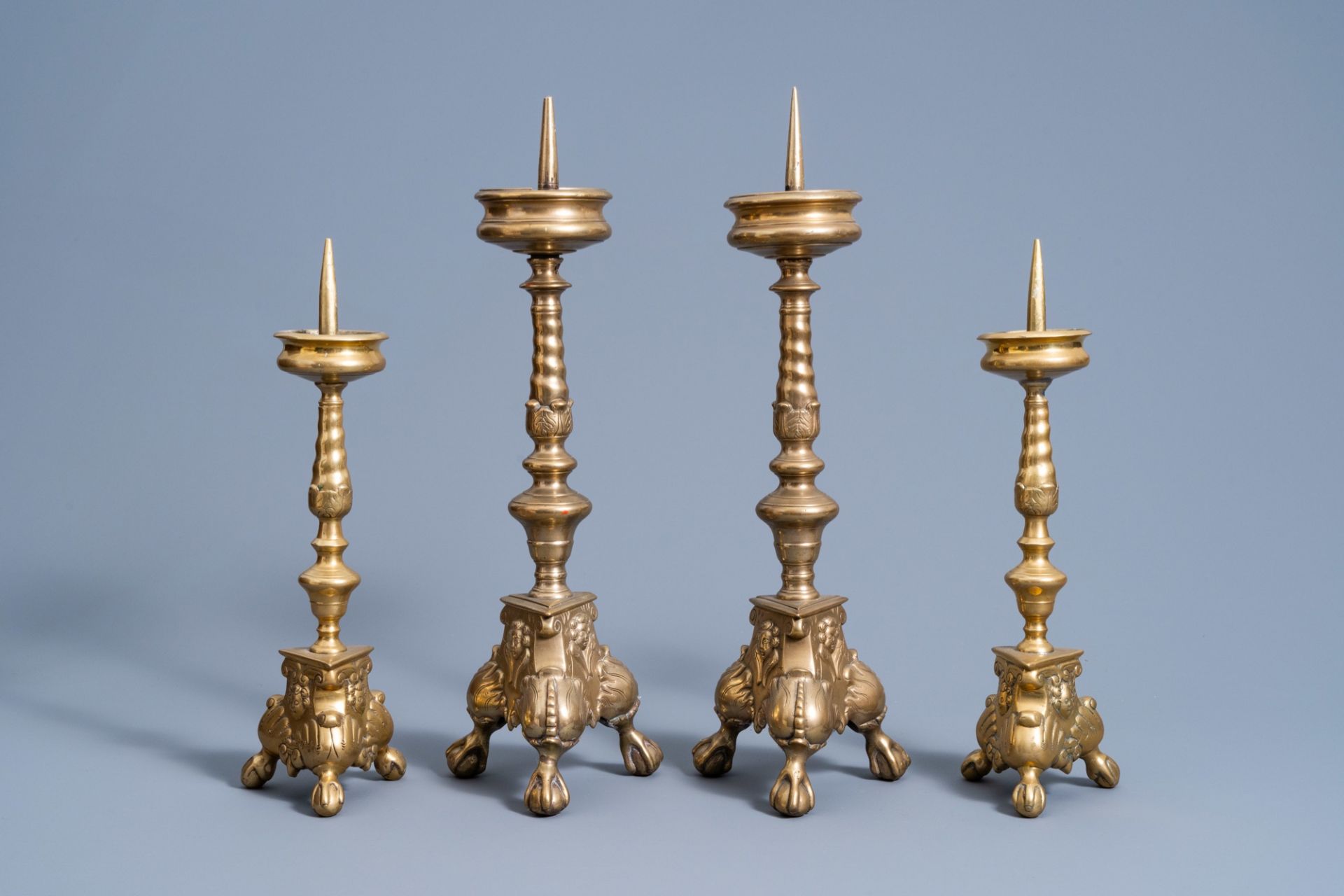 Two pairs of bronze pricket candlesticks, Flanders or The Netherlands, 17th C. - Image 5 of 7