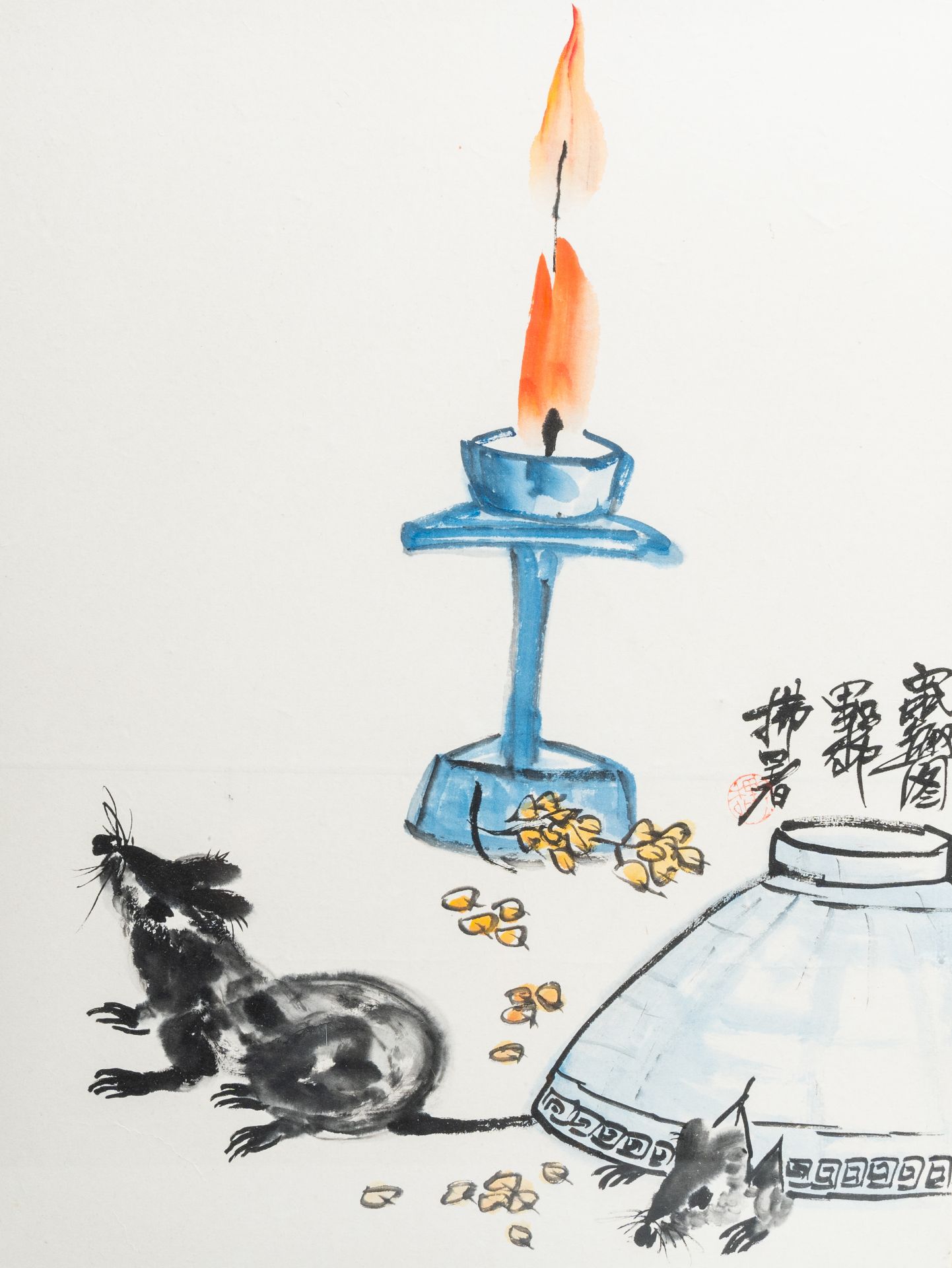 Chinese school: Two works depicting a squirrel and mice, watercolour on paper, 20th C. - Image 3 of 6