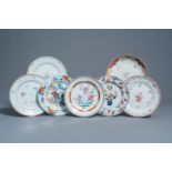 Seven Chinese famille rose and Imari style plates with floral design, Kangxi/Qianlong